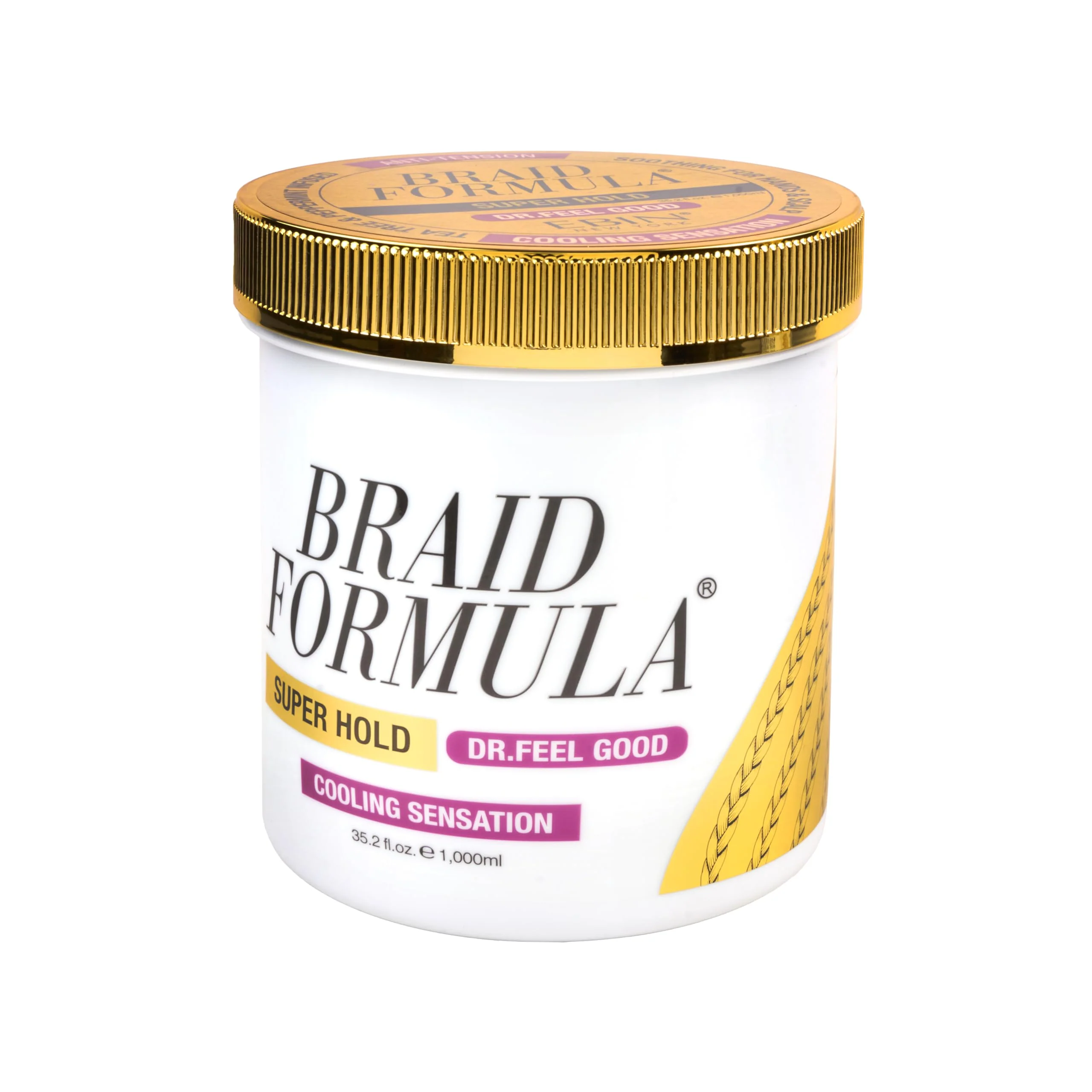 Sophisticated Braid Formula Dr. Feel Good Super Hold 35.2 fl.oz. Tea Tree Infused to give Cooling Sensation Smoothing with High Shine Long Lasting Hold Great Pure