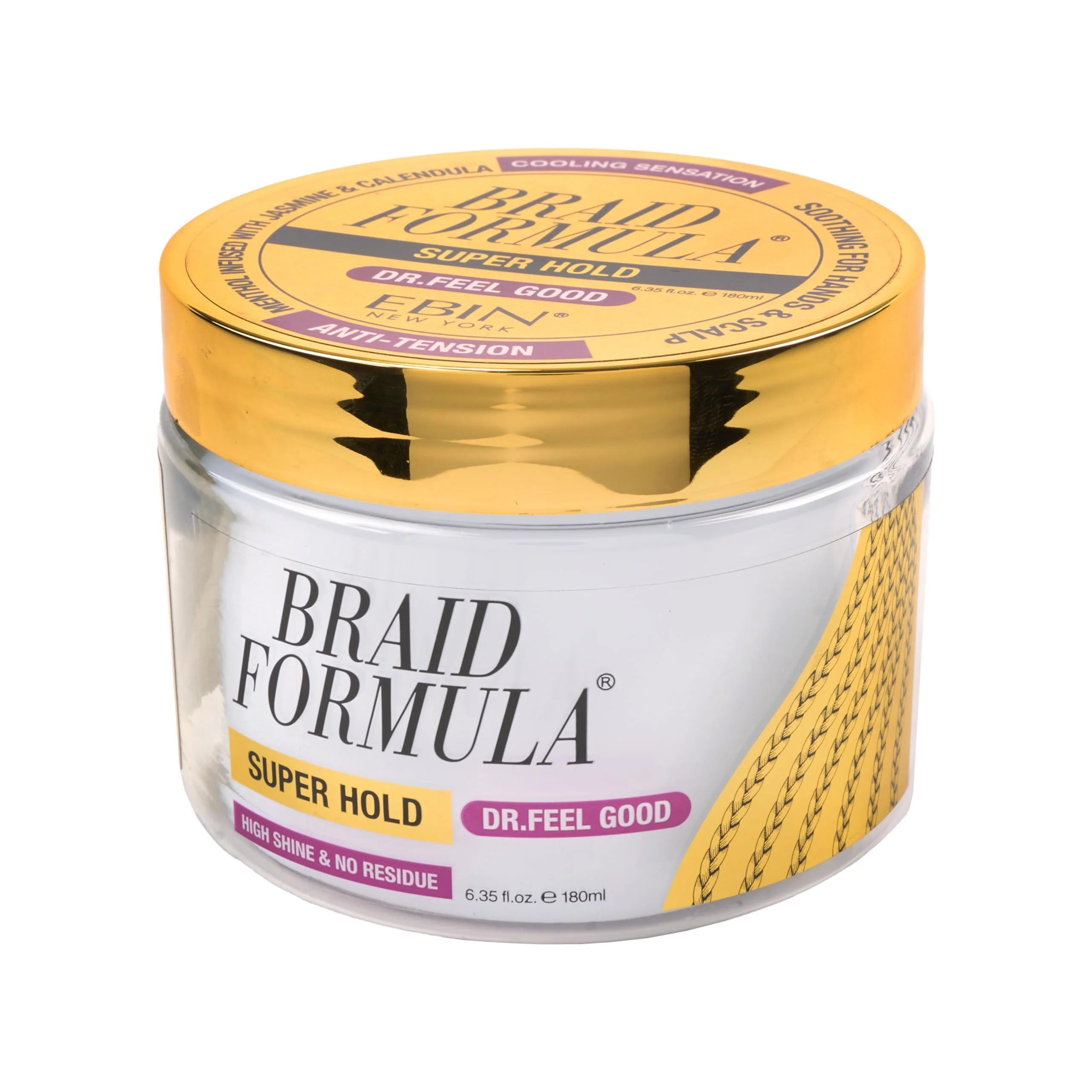 Certified Braid Formula Dr. Feel Good Super Hold 6.35fl. oz. Menthol Infused to give Cooling Sensation Smoothing with High Shine Long Lasting Hold Great Practical
