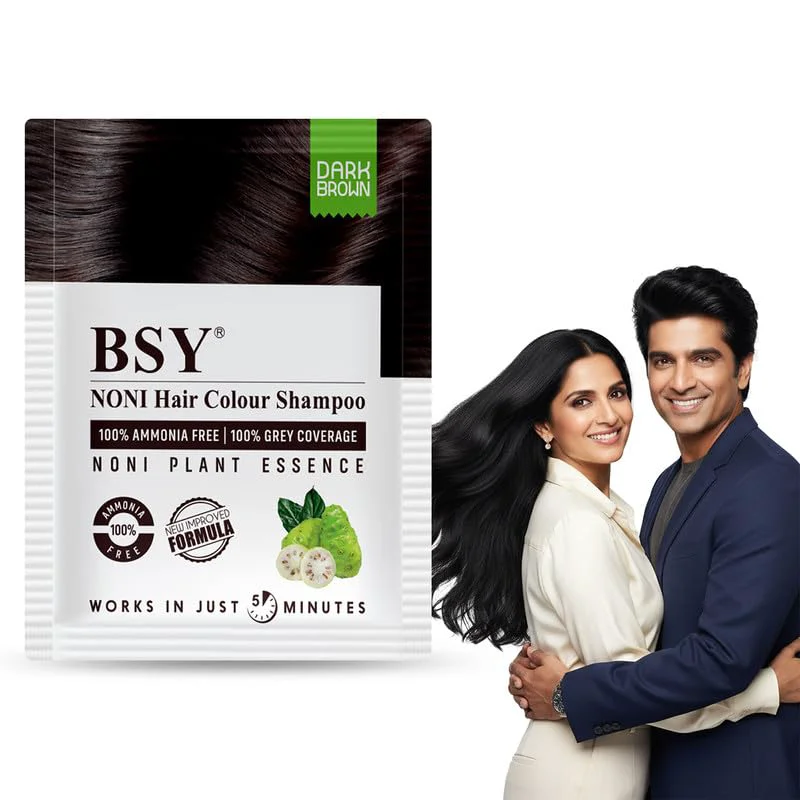 Organic BSY Noni Dark Brown Hair Color Shampoo Hair Dye Hair Color Shampoo 20mlx10 Sachets Dark Brown 20mlx10 World-Class
