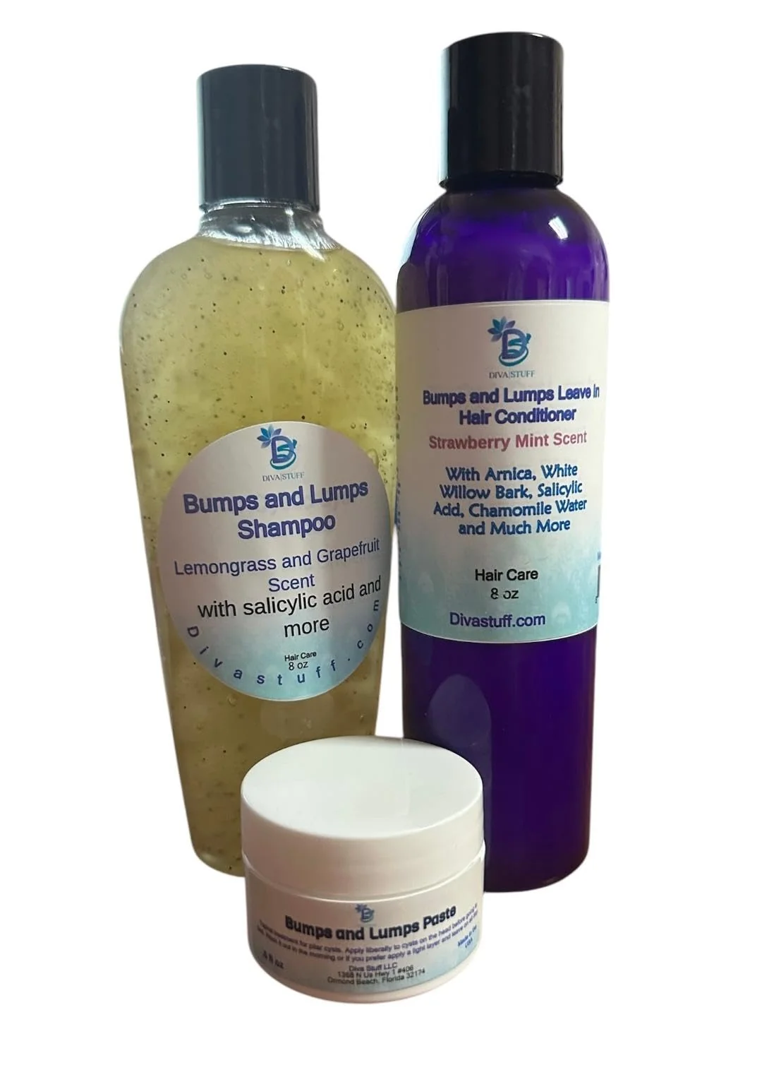 High-End Bumps and Lumps Shampoo Leave In Conditioner and Night Time Paste For Problematic Lumps and Bumps on The Scalps By Diva Stuff Top-Quality