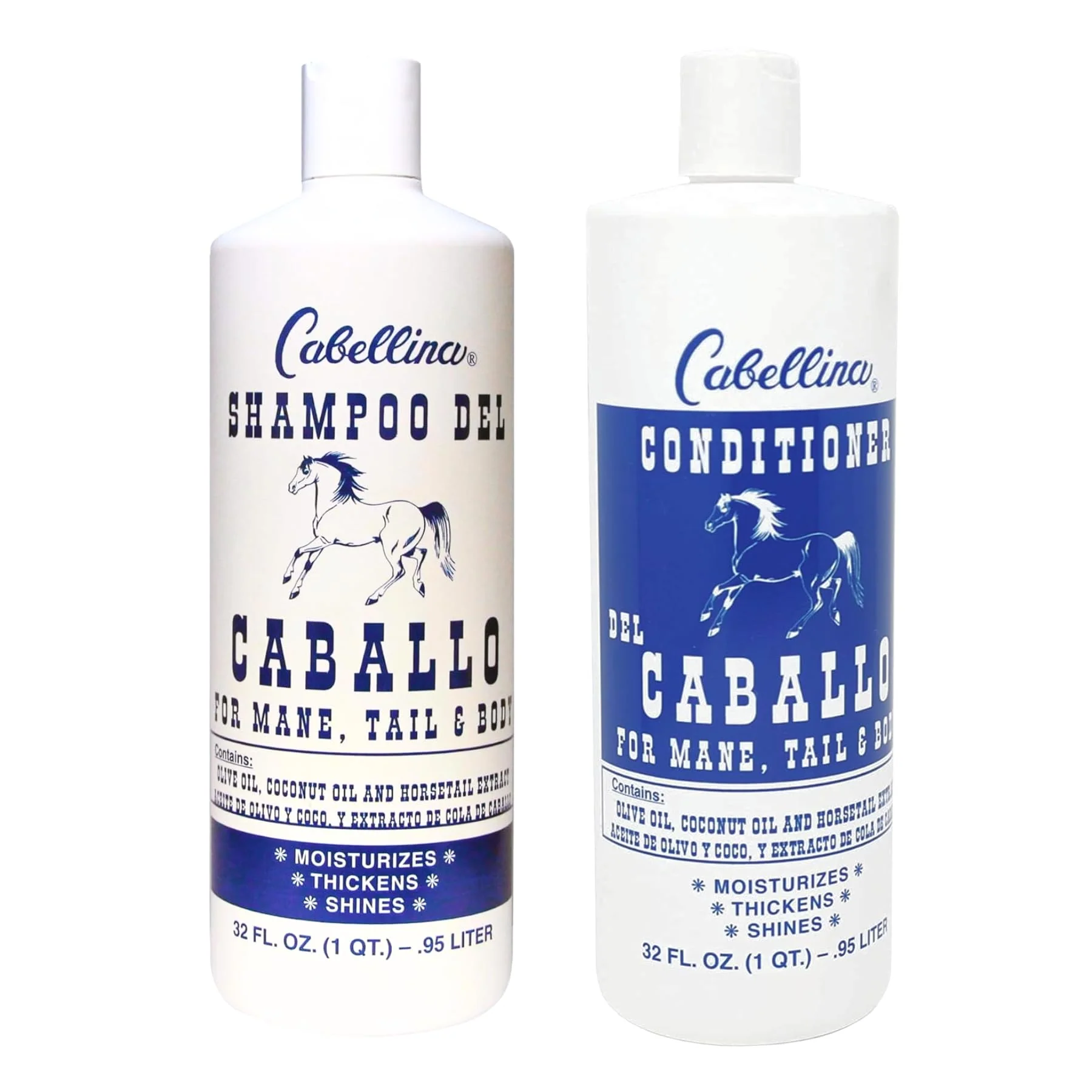 Lightweight Cabellina Shampoo and Conditioner del Caballo Enhance Volume and Shine with Horsetail Plant Extract All Hair Type 32 FL Oz Each 2 Bottles High-Quality