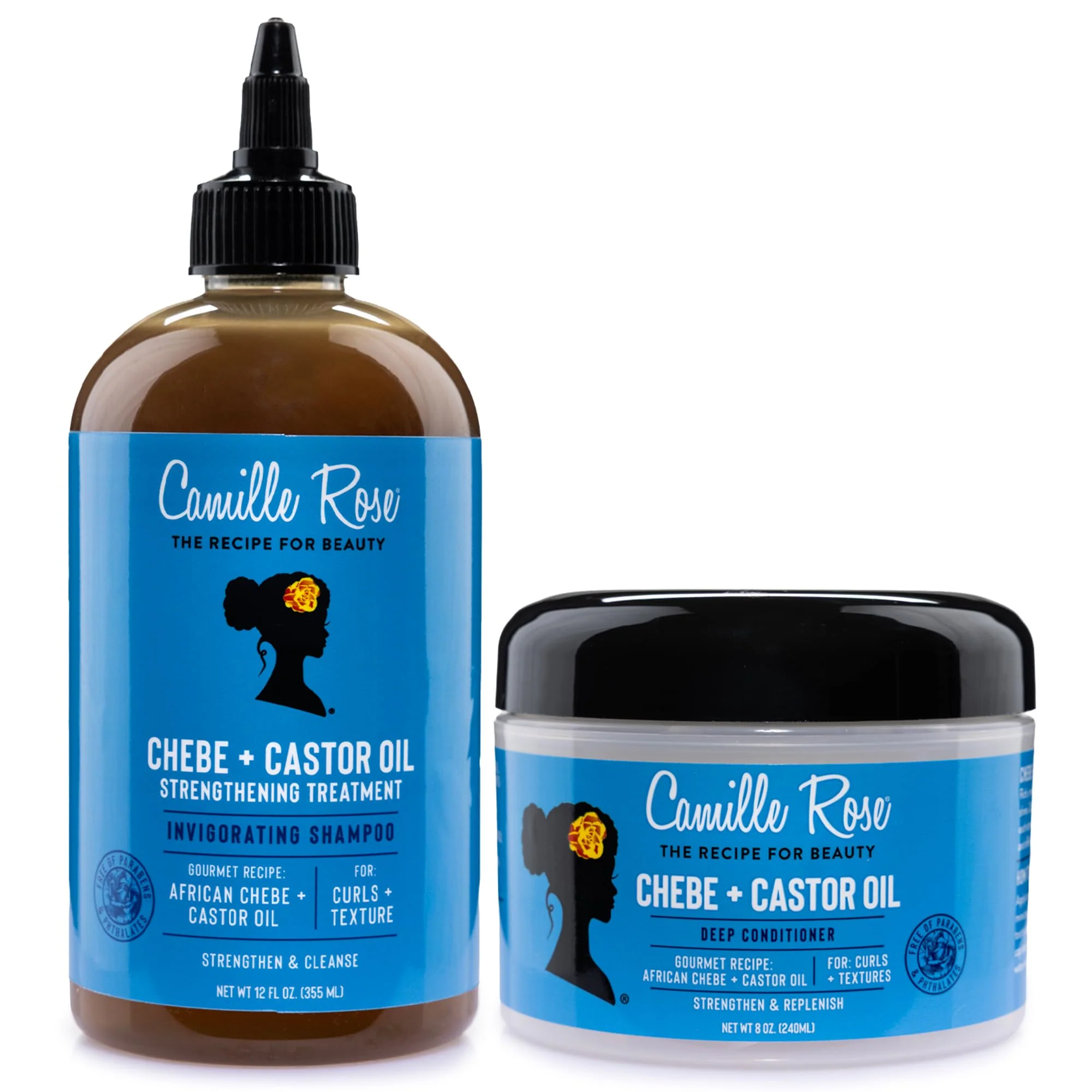 Safe Camille Rose Shampoo and Conditioner Set African Chebe Castor Oil - Moisture Treatment for Dry Damaged Hair Curls Textures First-Class