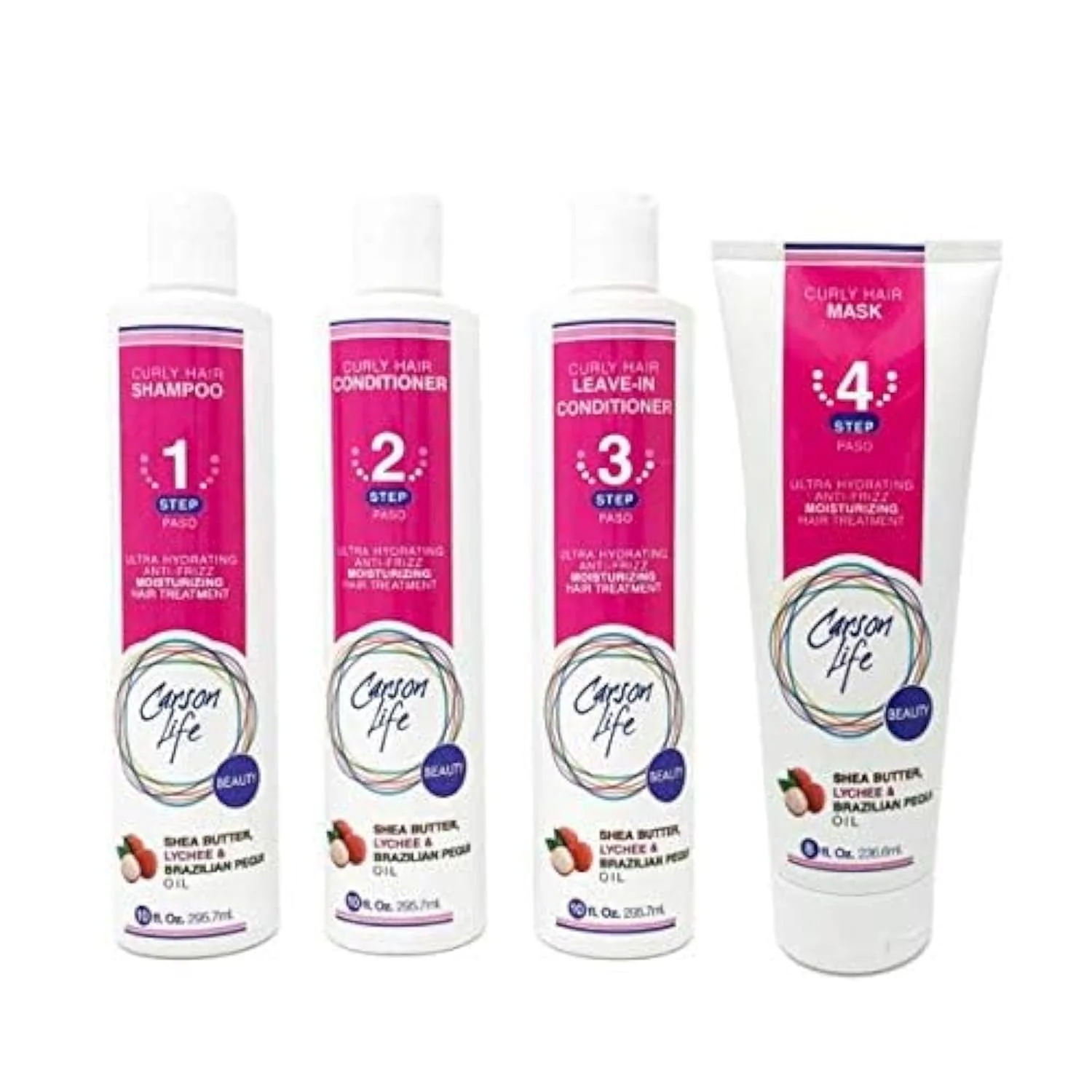 Trusted CARSON LIFE 4 Stage Hair Care System Kit For Curly Hair Shampoo Conditioner Leave In Conditioner Curly Hair Mask - Paraben and Sulfate Modern
