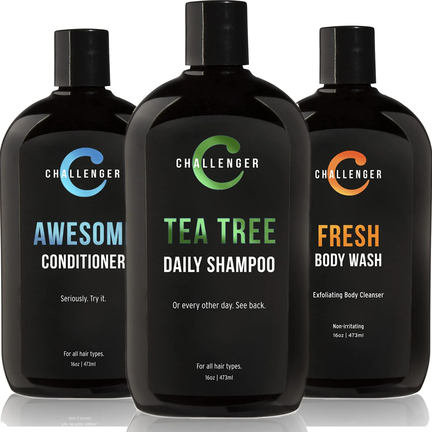 Casual Challenger Men s Tea Tree Shampoo Conditioner Fresh Body Wash Trio 3X 16 Oz Bottles Sulfate w Vitamins Argan Oil Biotin Keratin Specialty
