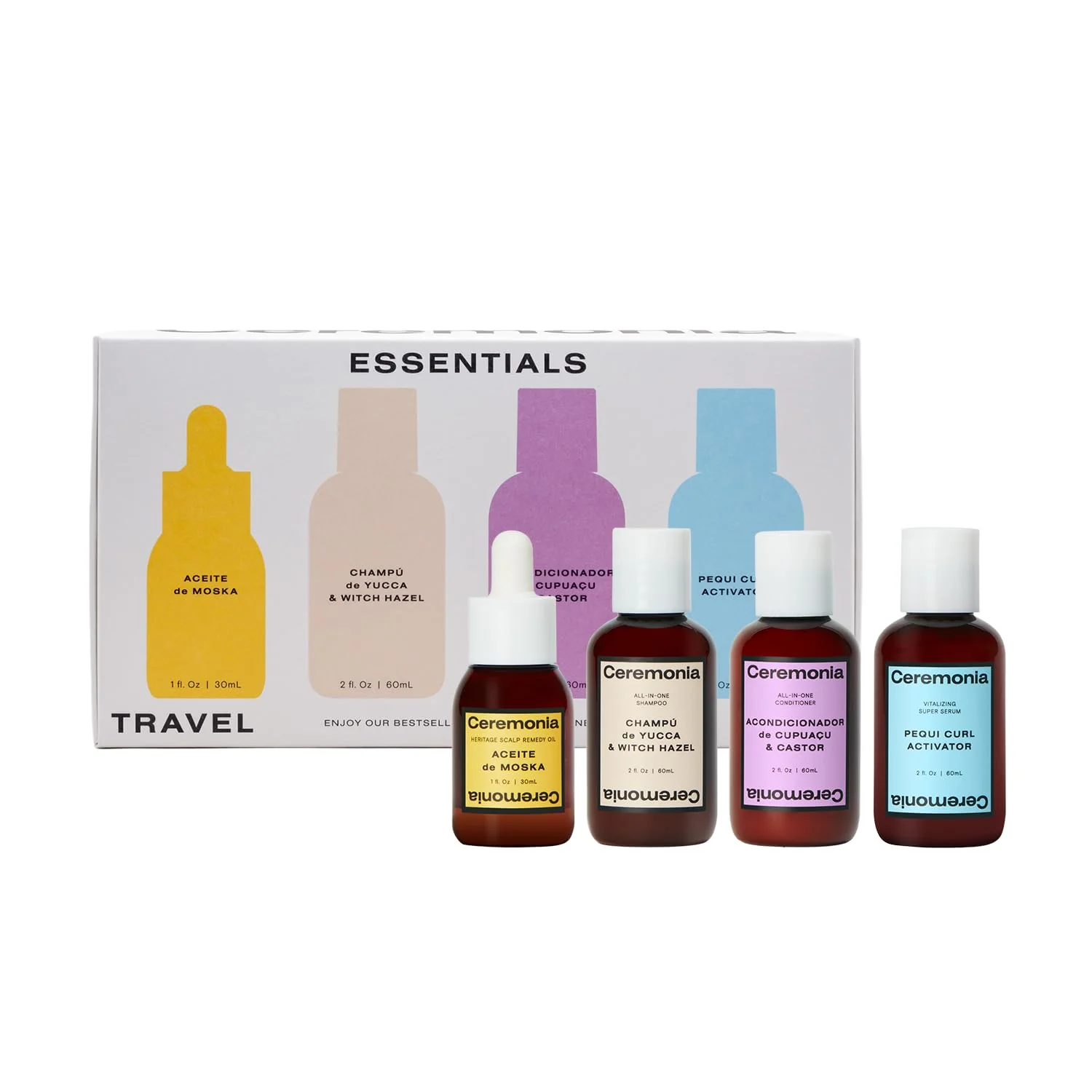 Fashionable Ceremonia The Waves Curls Travel Set 4 Piece Mini Hair Care Set for Curly Textured Hair Includes Scalp Oil Shampoo Conditioner Hair Serum Genuine