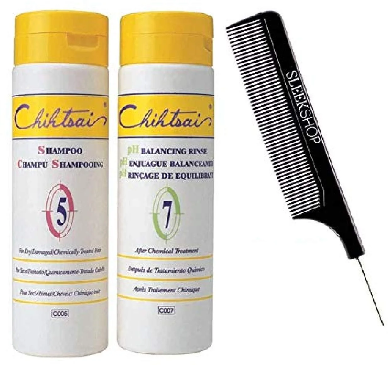 Recyclable Chihtsai No. 5 SHAMPOO No. 7 pH BALANCING RINSE Conditioner DUO SET For Dry Damaged Chemically-Treated Hair w Sleek Comb Number 5 7 8.3 oz High-Quality