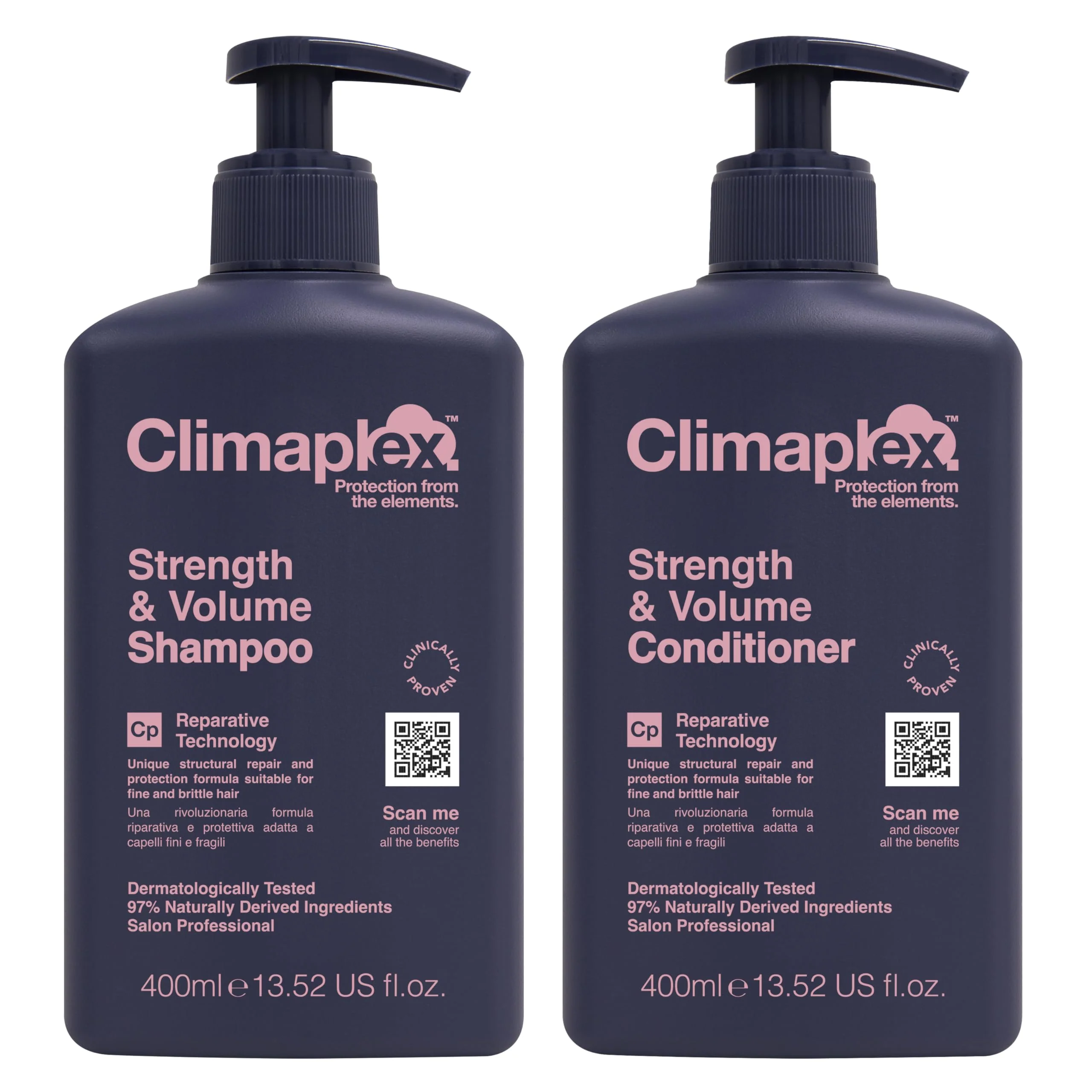 Reusable Climaplex Strength and Volume Shampoo and Conditioner Set - Moisturizes and Protects - Detangles Knots - Adds Body and Shine - All Hair Types - 2 pcs Excellent