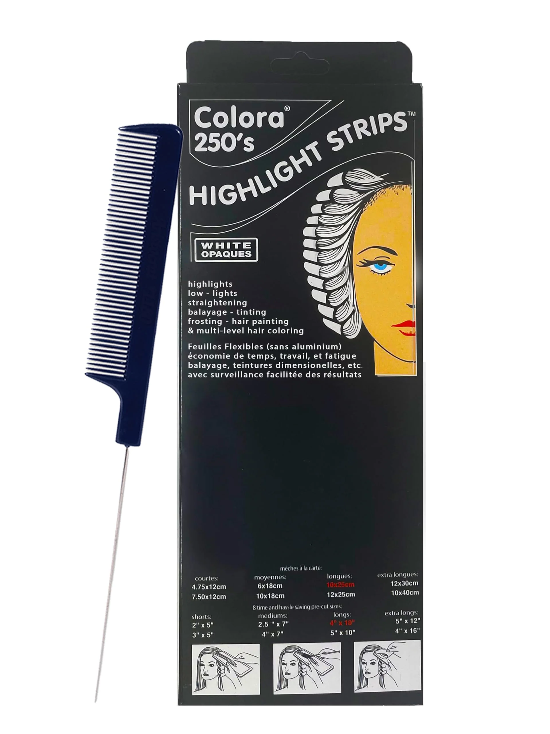 Efficient Colora Highlight Strips 4x10 Inch Long 250 Strips M Hair Designs Pin Tail Comb - Hair Coloring Foil for Balayage Bleaching Fine