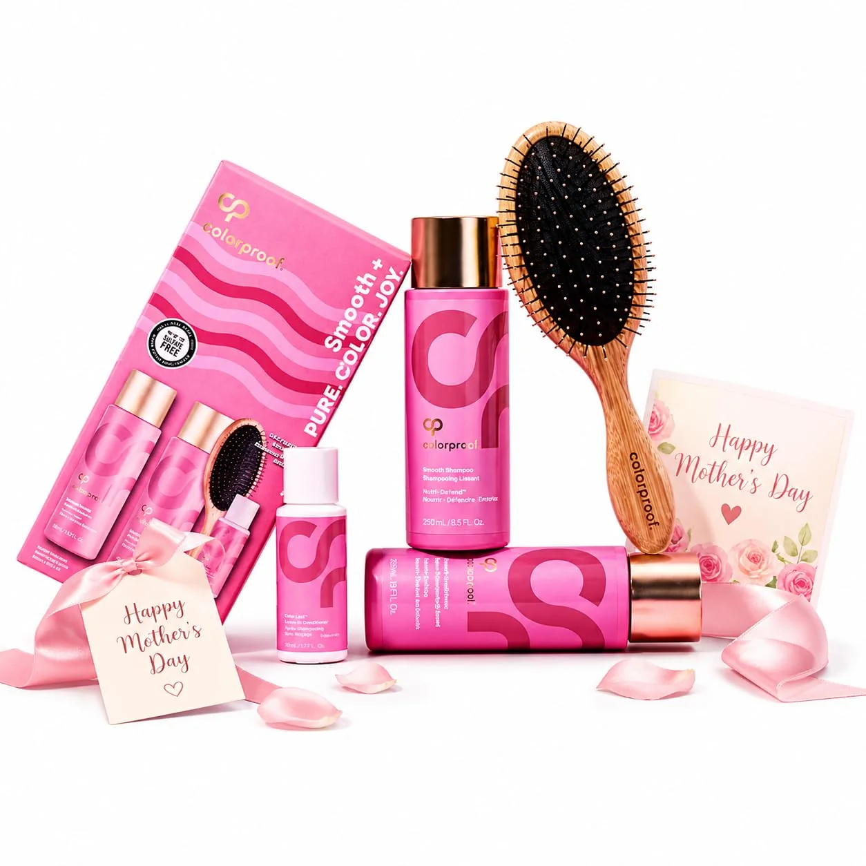 Modern ColorProof Mothers Day Smooth Gift Set Relaxation Gifts For Women Hair Care Complete Set With Shampoo Conditioner Overnight Serum Detangling Brush Authentic