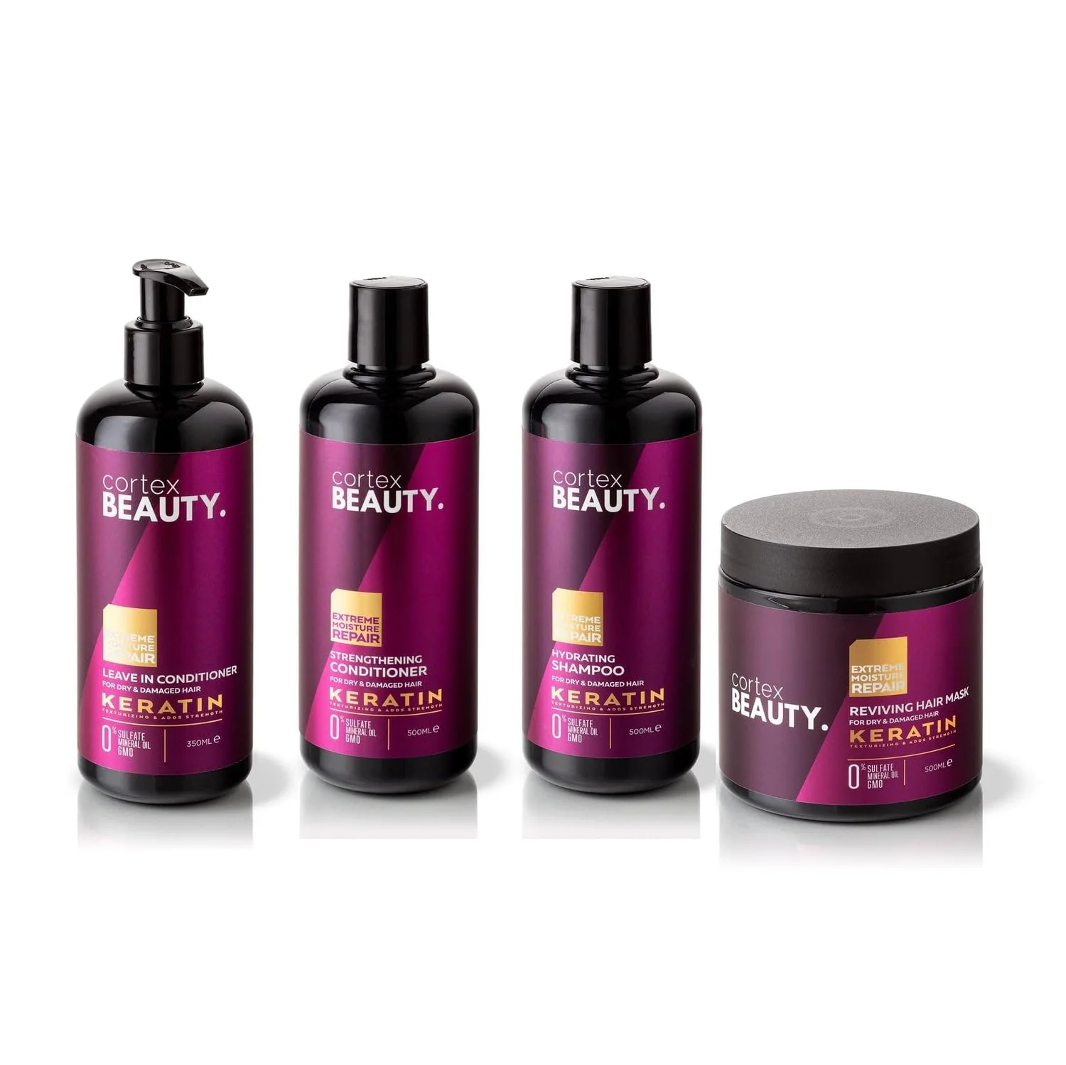 Trendy Cortex Beauty Keratin Hydrating Shampoo Strengthening Conditioner Leave in Conditioner and Reviving Hair Mask Set Refined