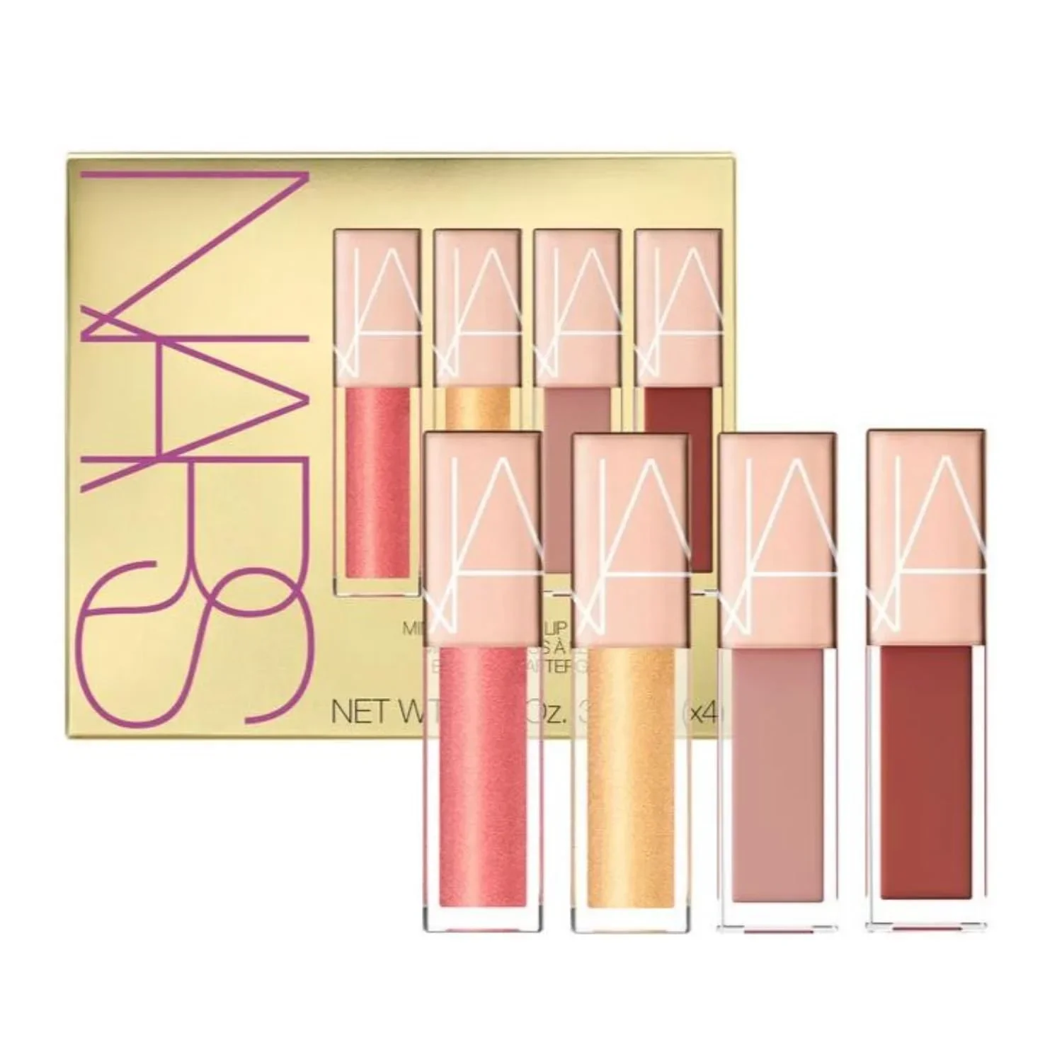Elite NARS Special Edition Mini Afterglow Lip Shine 4 Piece Set - Orgasm - A-Lister - Nympho - Aragon - 0.11 oz 3.7 mL each Prestigious