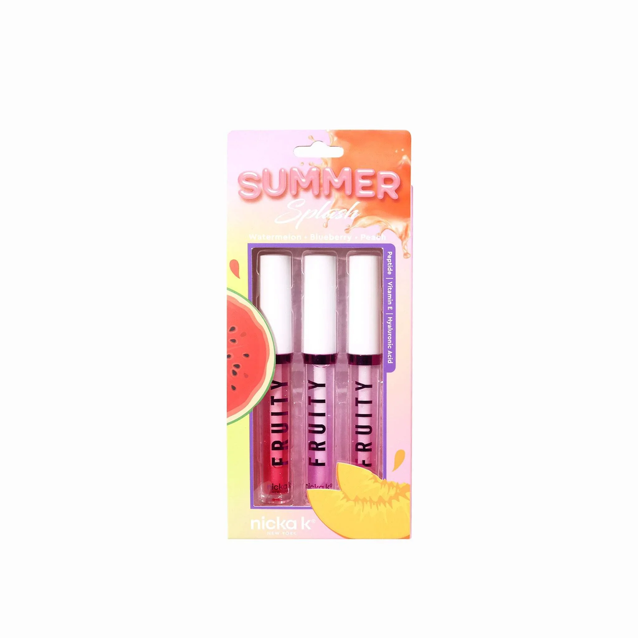 Casual NICKA K NEW YORK Summer Splash Fruity Lip Gloss Set - Watermelon Blueberry Peach - Hydrating Non-Sticky Long-Lasting Shine MLGFR2 Summer Splash Natural