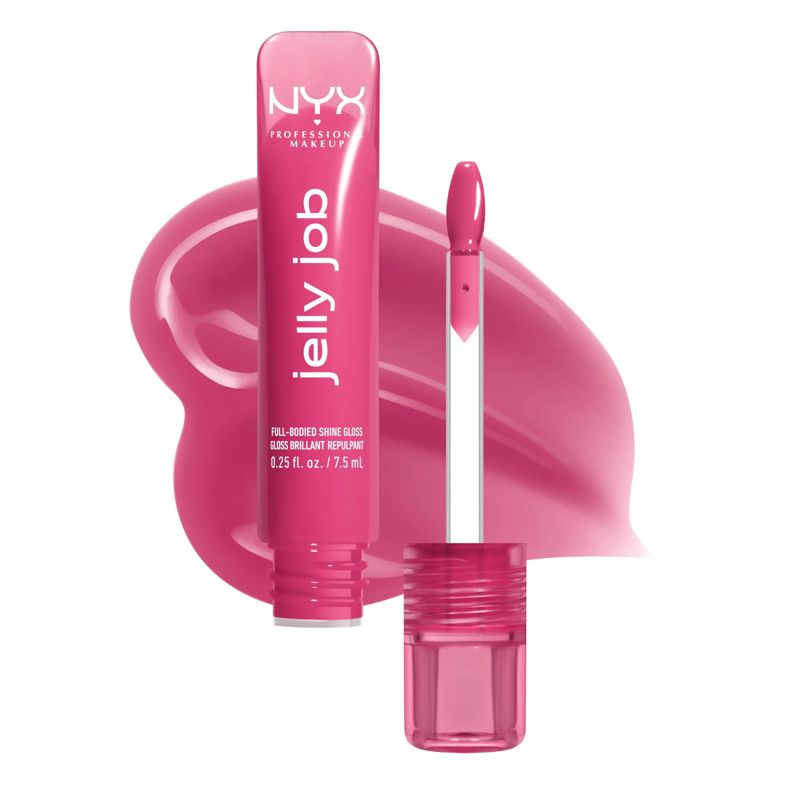 Reusable NYX PROFESSIONAL MAKEUP Jelly Job Lip Gloss Lip Tint Gloss with Full-Bodied Smoothing and Hyper-Glossy Shine - Jelly Jammin' Cool Pink Breathable