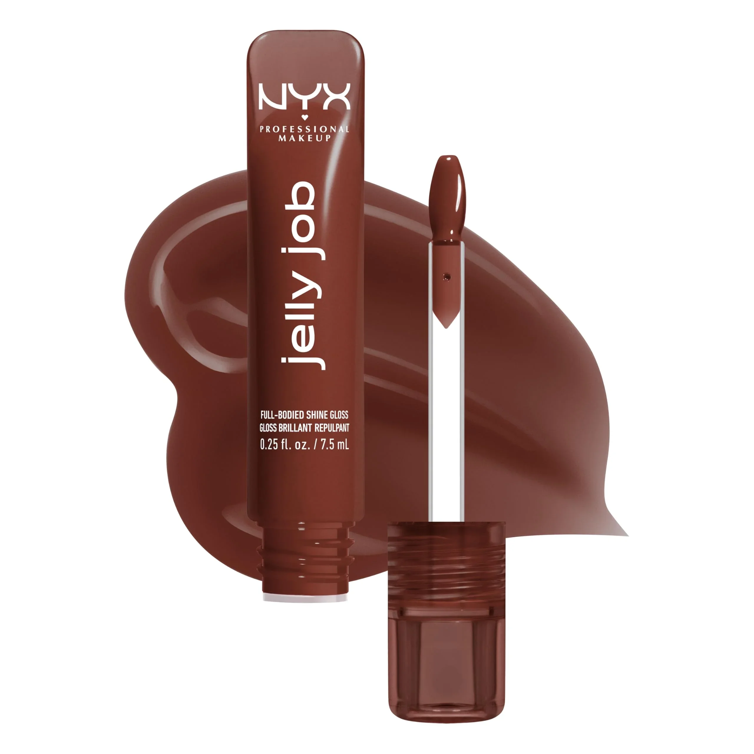Detailed NYX PROFESSIONAL MAKEUP Jelly Job Lip Gloss Lip Tint Gloss with Full-Bodied Smoothing and Hyper-Glossy Shine - Jellybean Chocolate Brown Specialty