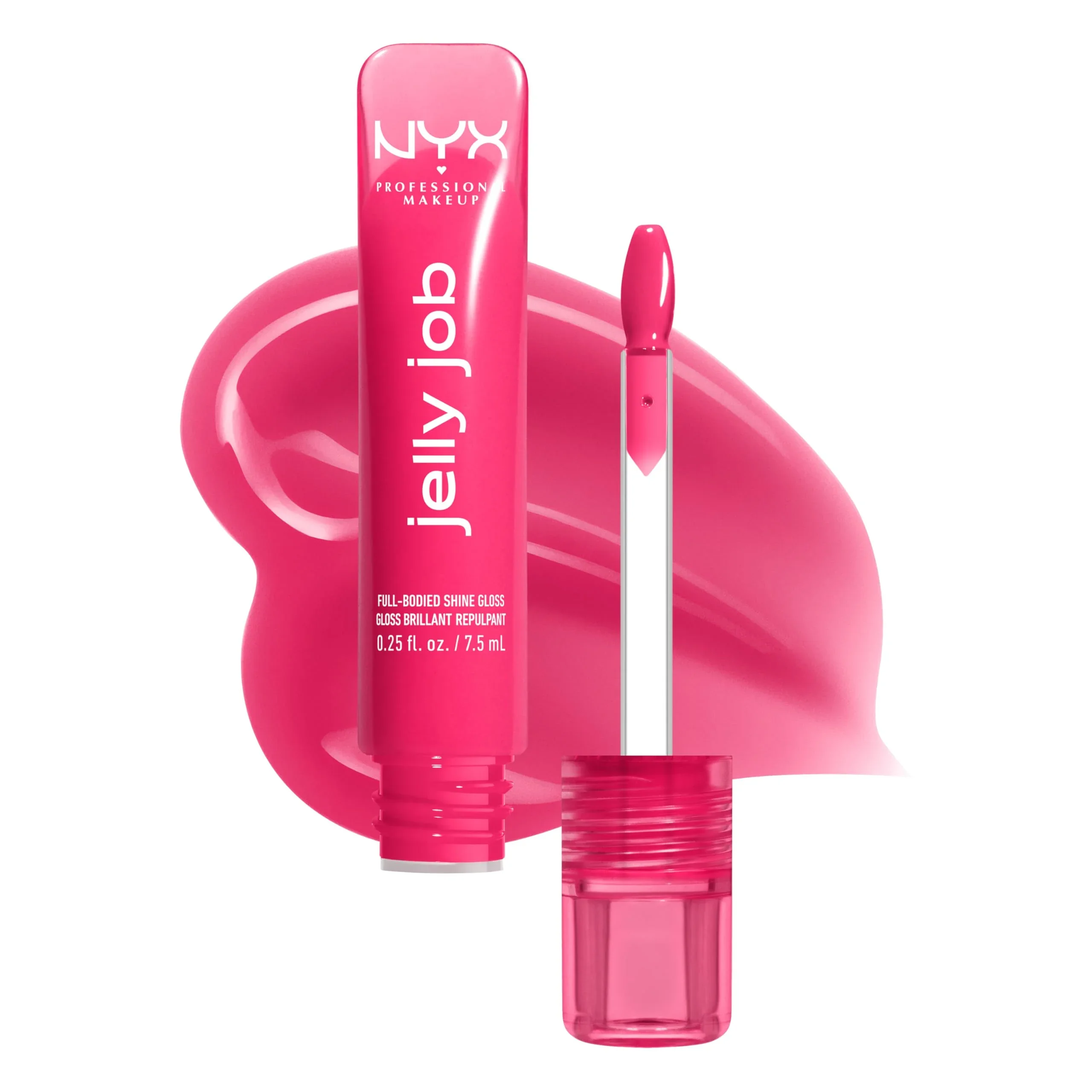 Specialty NYX PROFESSIONAL MAKEUP Jelly Job Lip Gloss Lip Tint Gloss with Full-Bodied Smoothing and Hyper-Glossy Shine - Juicy Jelly Bright Pink Contemporary
