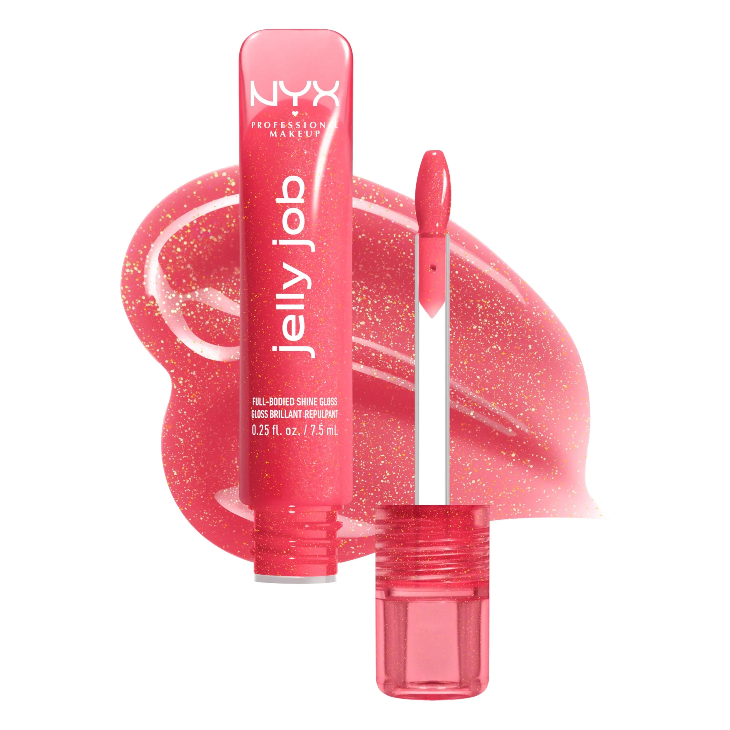 First-Class NYX PROFESSIONAL MAKEUP Jelly Job Lip Gloss Lip Tint Gloss with Full-Bodied Smoothing and Hyper-Glossy Shine - Jelly Kiss'd Pink Shimmer Elite