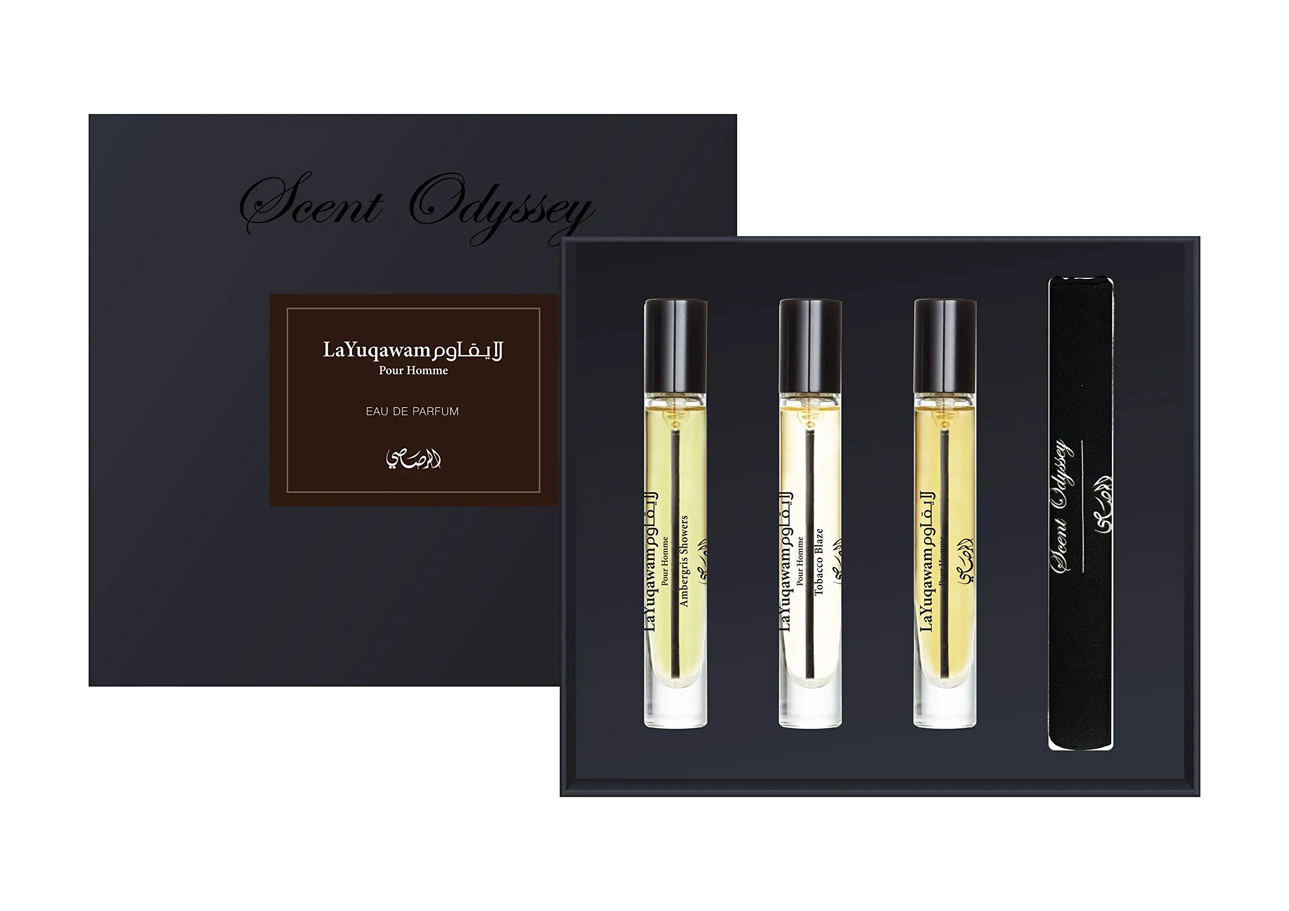 Environmentally Friendly Rasasi Scent Odyssey - La Yuqawam for Men - 3 Pc Gift Set 0.25oz LaYuqawam Pour Homme EDP Spray 0.25oz Ambergris Showers EDP Spray 0.25oz Tobacco Enhanced