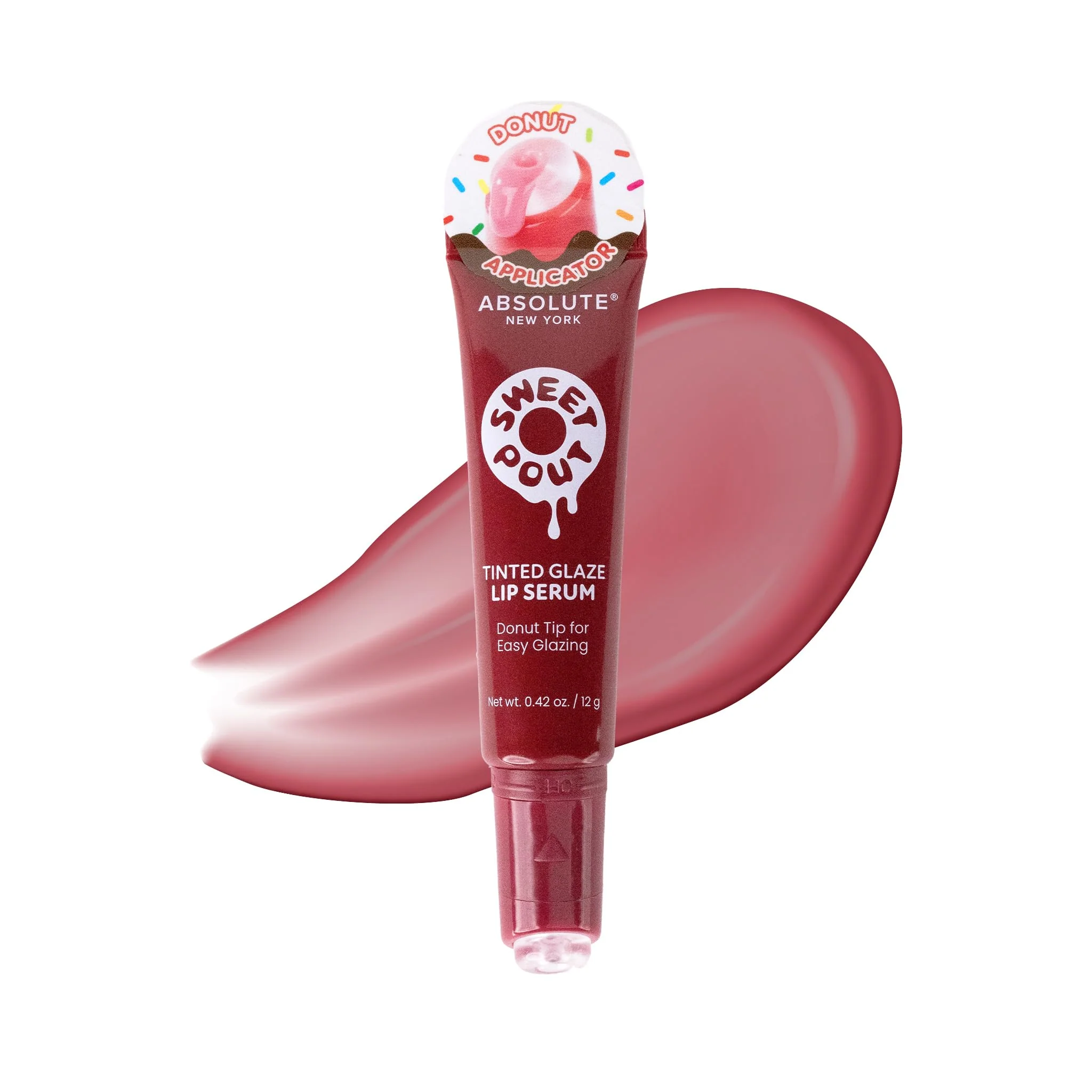 Dependable Absolute New York Sweet Pout Tinted Glaze Lip Serum Donut Tip Applicator Hydrating Formula with Peptides Vitamin E and Jojoba Seed Oil Blueberry Breathable