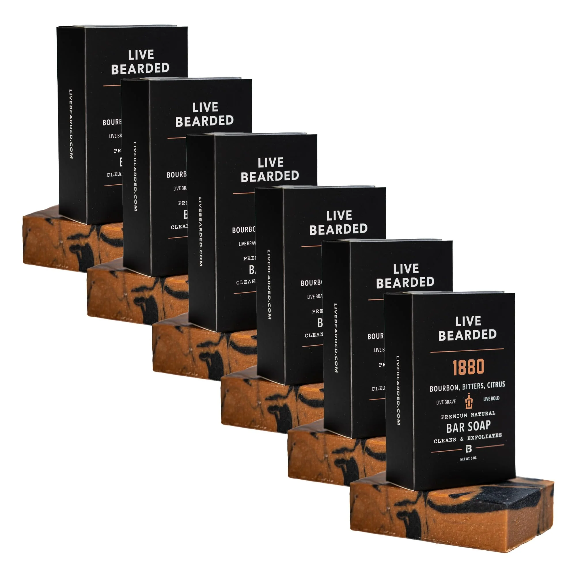 Contemporary Live Bearded All-Natural Bar Soap for Men 6-Pack of 5 oz - Made in the USA - Exfoliates and Moisturizes - Charcoal Pumice Shea Butter 1880 Scent Smooth