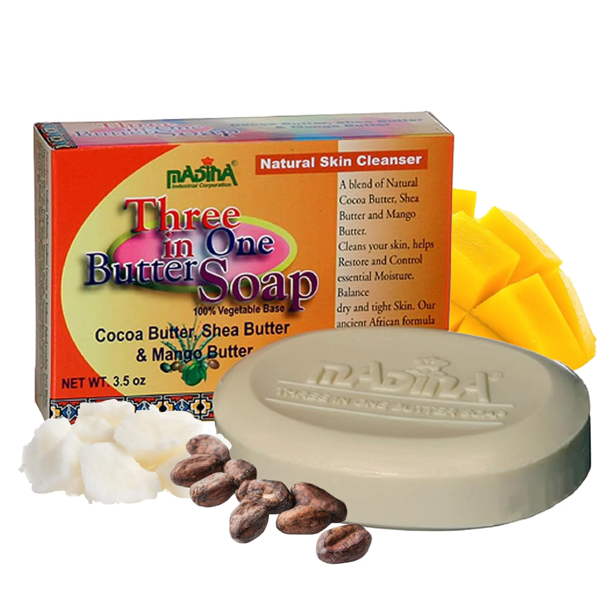 Unique Madina 3-in-1 Butter Soap Bar - Cocoa Mango Shea Butter Moisturizing Nourishing Vegetable-Based Halal Gentle Cleanser for All Skin Types 6 Long-Lasting