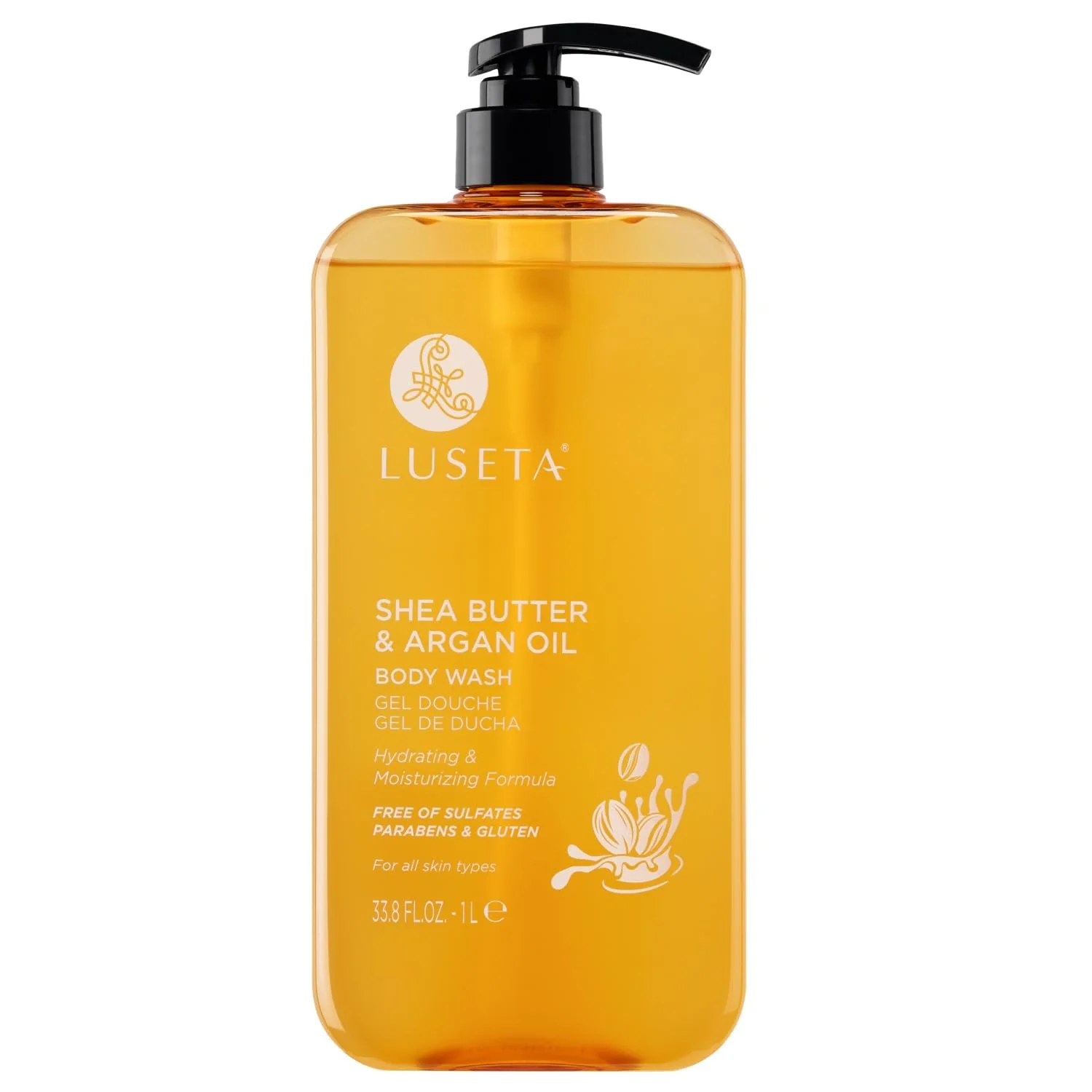 First-Class Luseta Shea Butter Argan Oil Body Wash for Hydrating Nourishing Softening for Daily Moisture Smoothness Gentle Cleanse for Dry and Dehydrated High-End