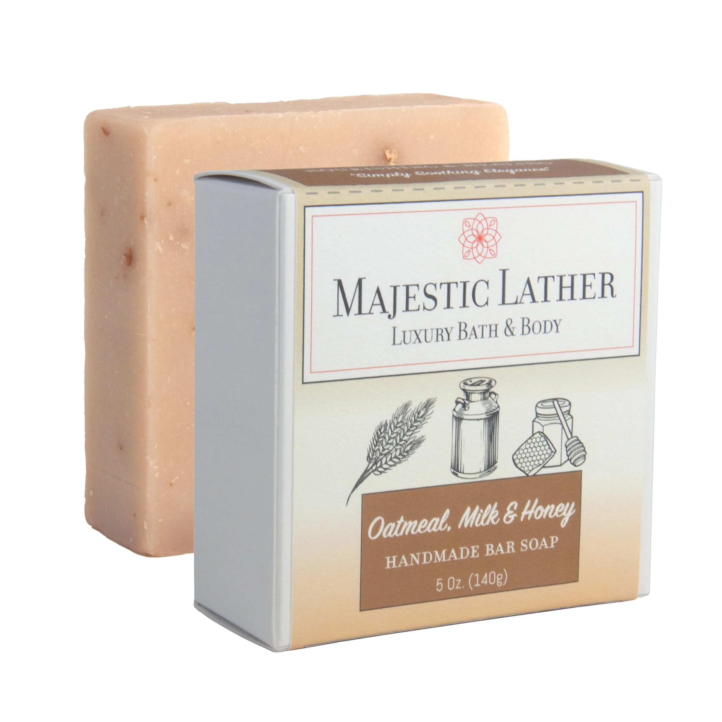 Unique Majestic Lather Oatmeal Milk Honey Luxury Bar Soap For Face Body - Gentle Skin Cleansing Soothing with Colloidal Oatmeal Shea Butter Natural Solid