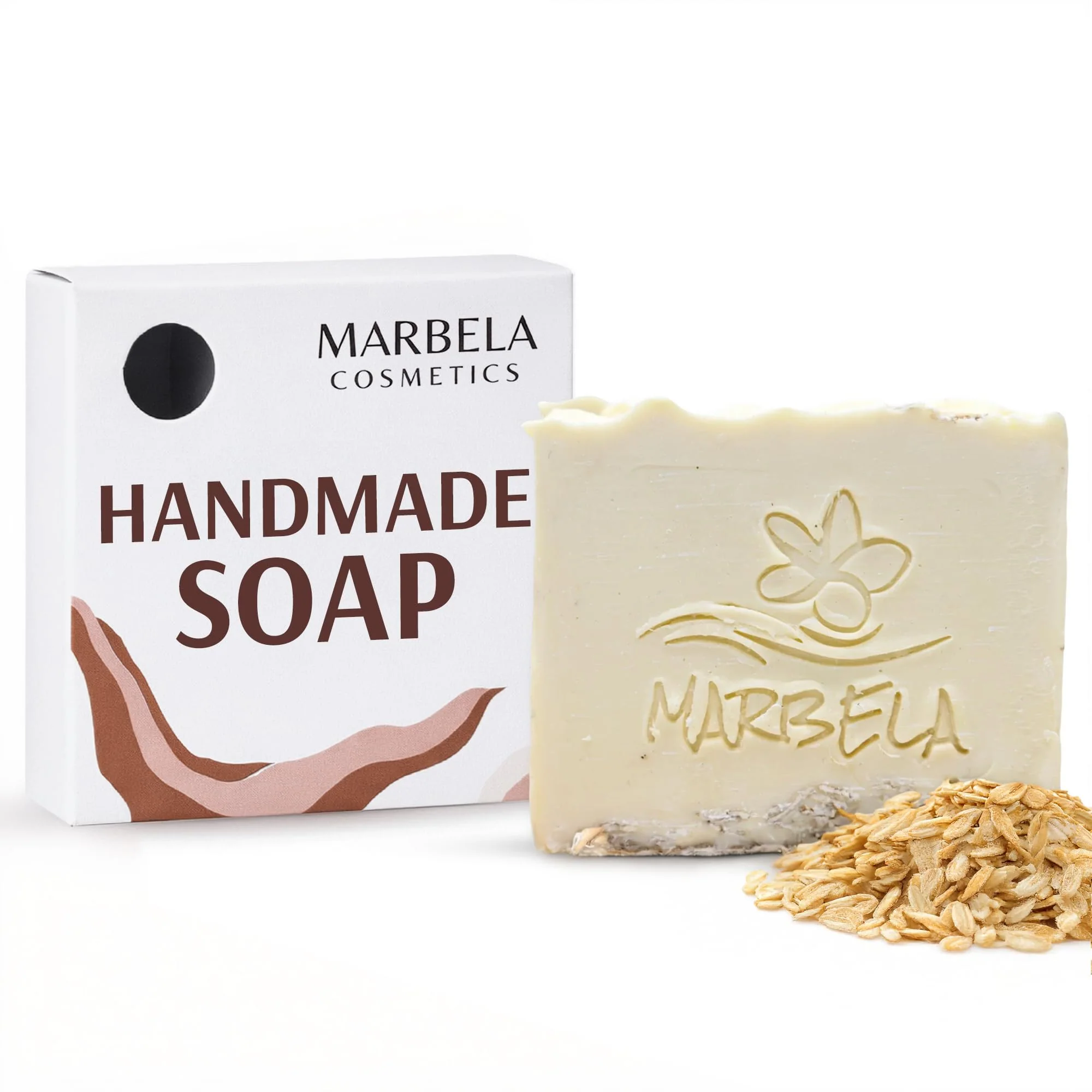 Luxury Marbela Cosmetics Natural Oats Handmade Soap Bar - Made in USA Vegan Friendly Palm Oil Natural Bar Soap - Gentle Face Body Soap for Daily Clean