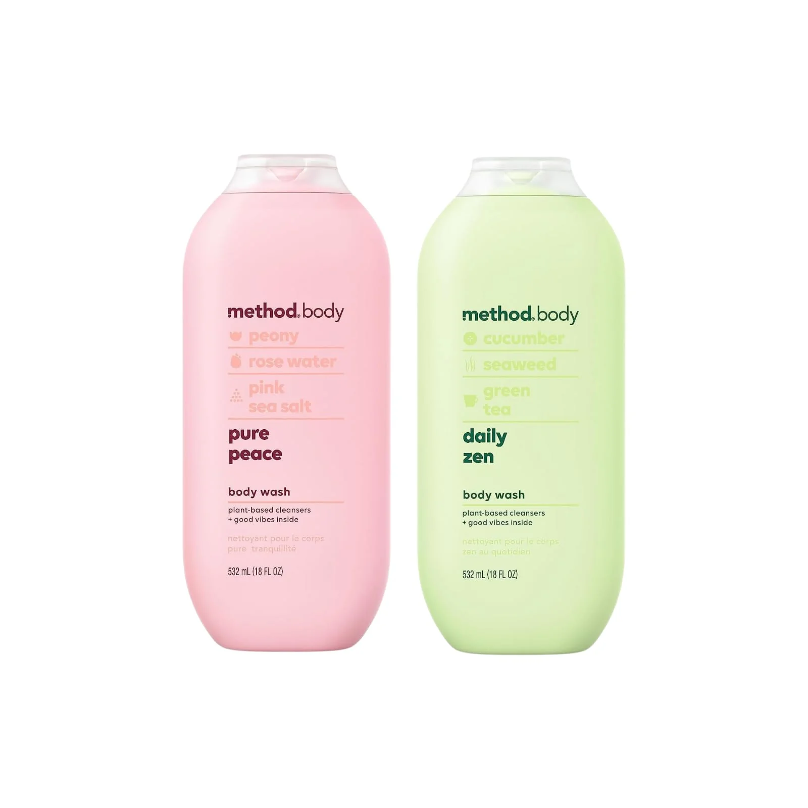 Convenient Method Body Wash Variety 1 Daily Zen 1 Pure Peace 18 OZ Each 1 CT High-End