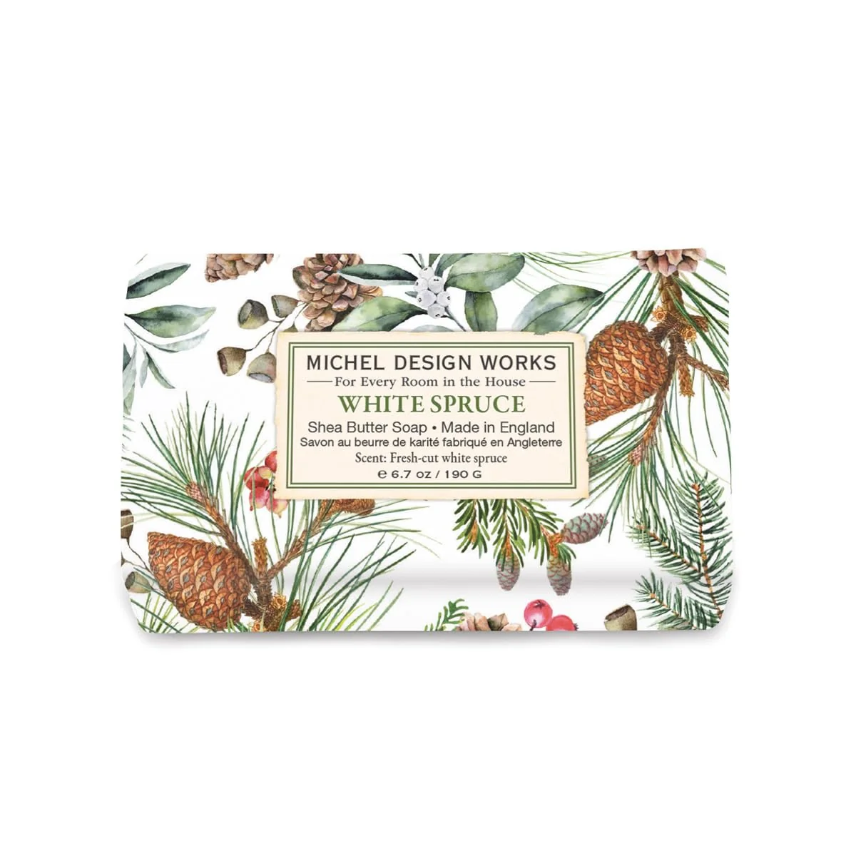 Fine Crafted Michel Design Works Soap Bar White Spruce Medium Beautiful Design Triple-milled Flexible