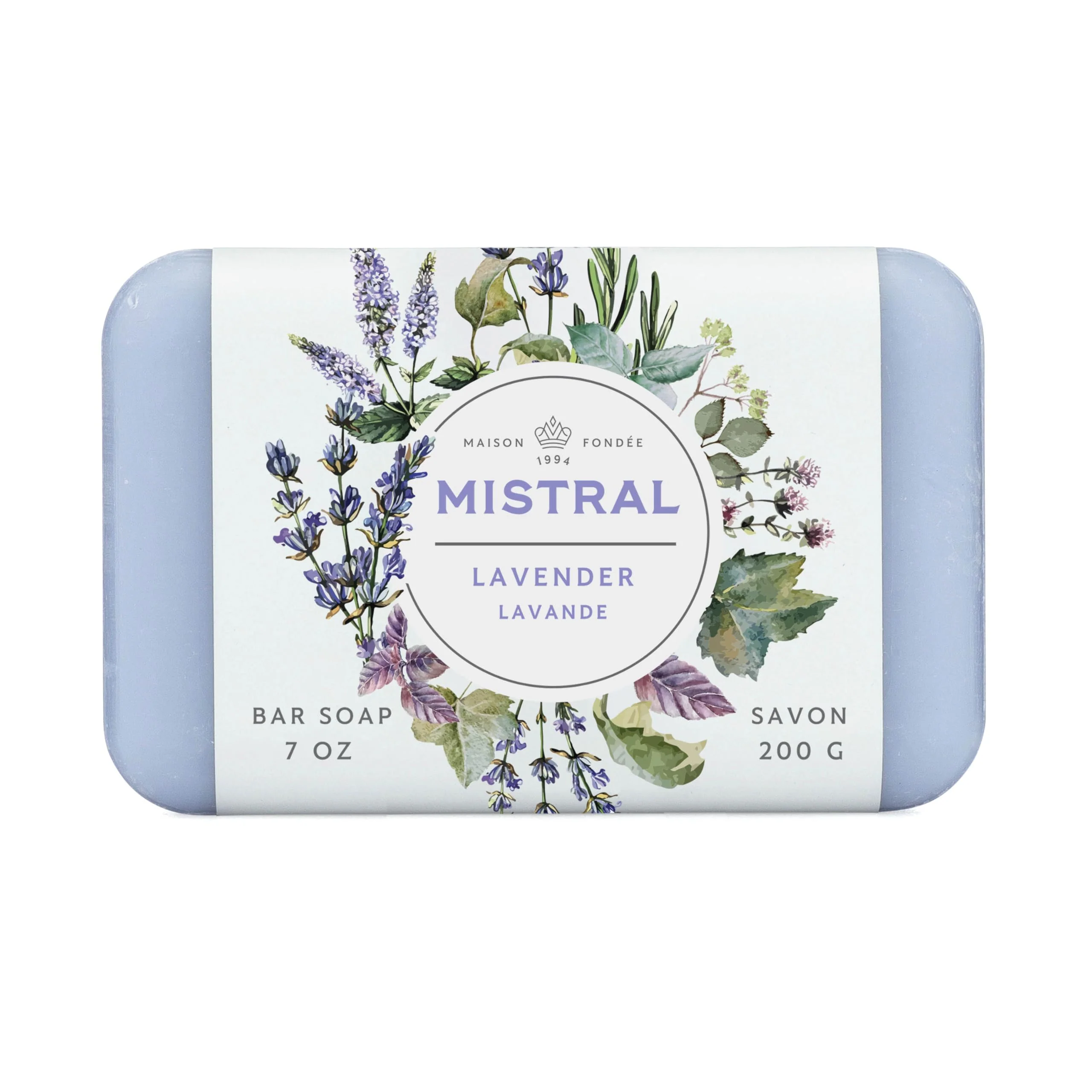 Traditional Mistral Classic French Bar Soap Lavender 7 oz - Triple-Milled Luxury Natural Soap with Organic Shea Butter Olive Oil Long-Lasting Moisturizing Eco-Friendly