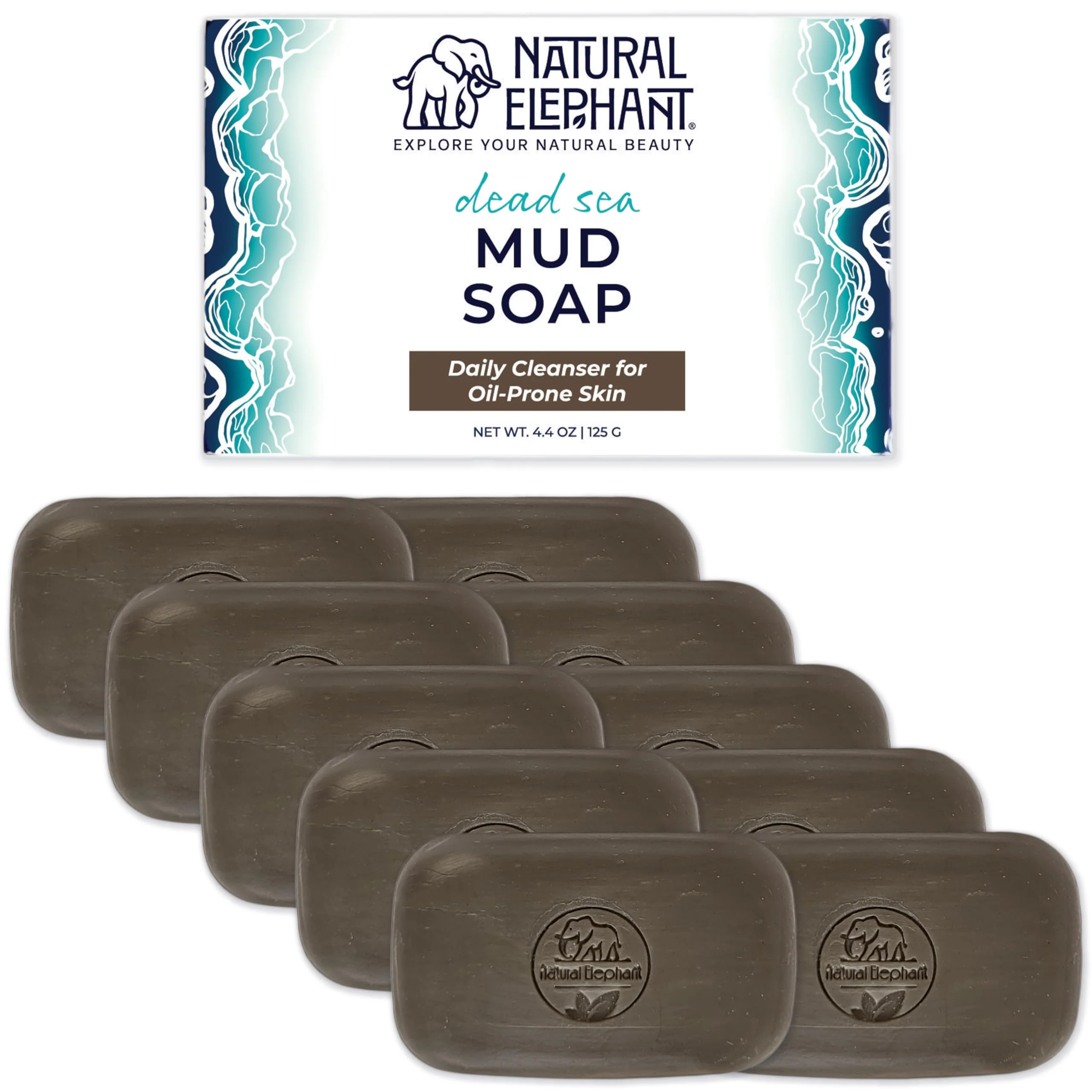 Sustainable Natural Elephant Dead Sea Mud Soap Bar Mineral-Rich Face Body Cleanser with Natural Dead Sea Minerals 4.4 oz 125 g Pack of 10 Verified