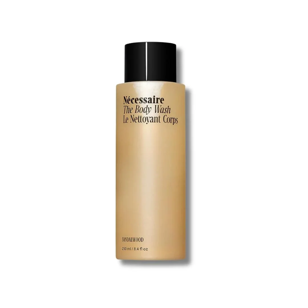 Practical Nécessaire The Body Wash. Sandalwood. Multi-Vitamin Gel Cleanser. Nourish Soften. Hypoallergenic. Dermatologist-Tested. No SLS SLES. 250 ml 8.4 fl Safe