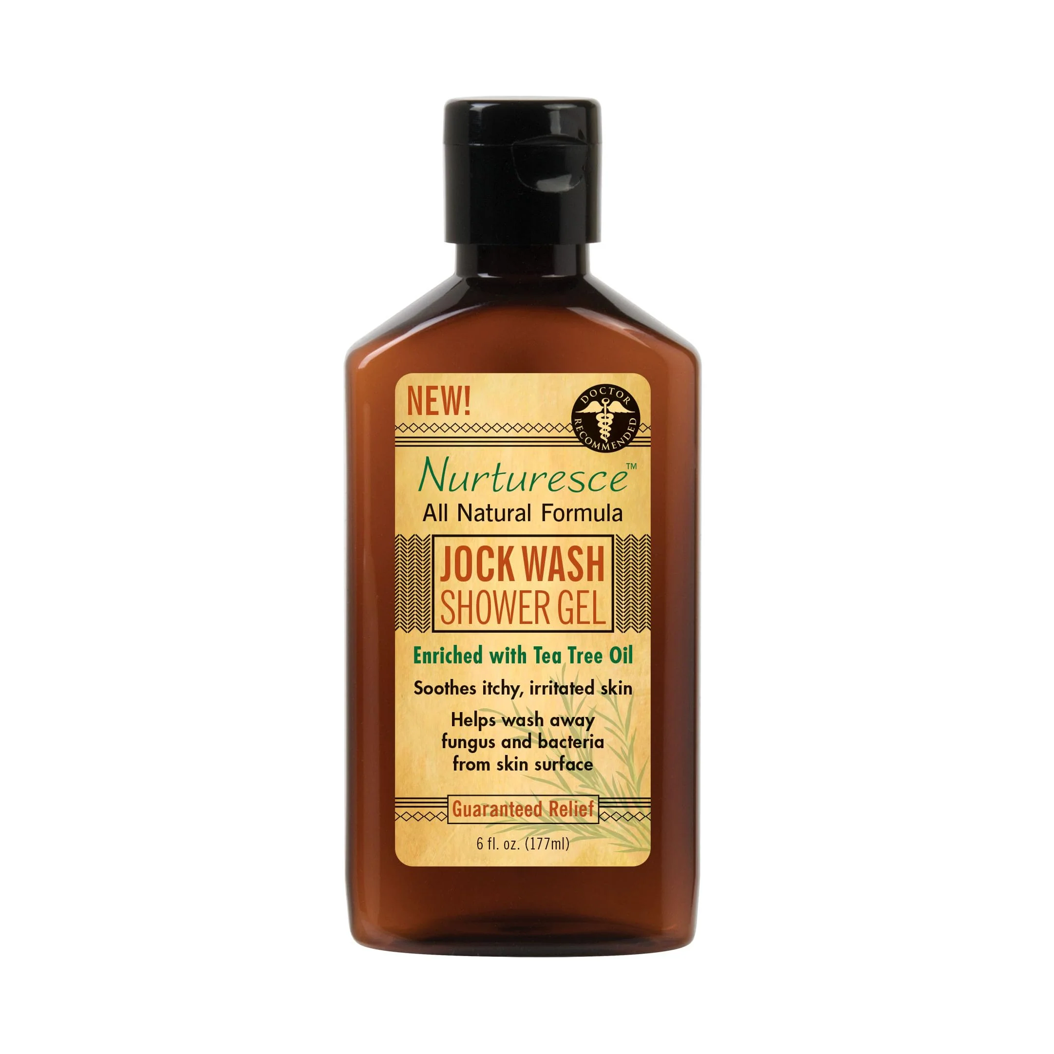 Solid PediFix Nurturesce Jock Wash Shower Gel 6 Fluid Ounce - Tea Tree Oil Enriched Anti-Fungal Soothes Itchy Irritated Skin Natural Body Wash Proven