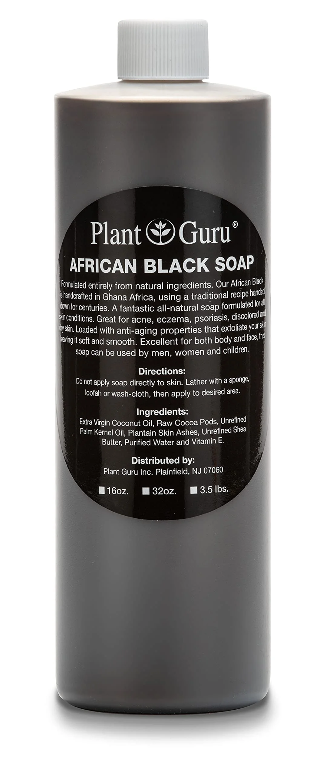 Reusable Plant Guru African Black Soap Liquid 16 fl. oz. - Pure Natural Traditional Skincare for Face Body Hair Handmade Cleanser for All Skin Types Eco-Friendly