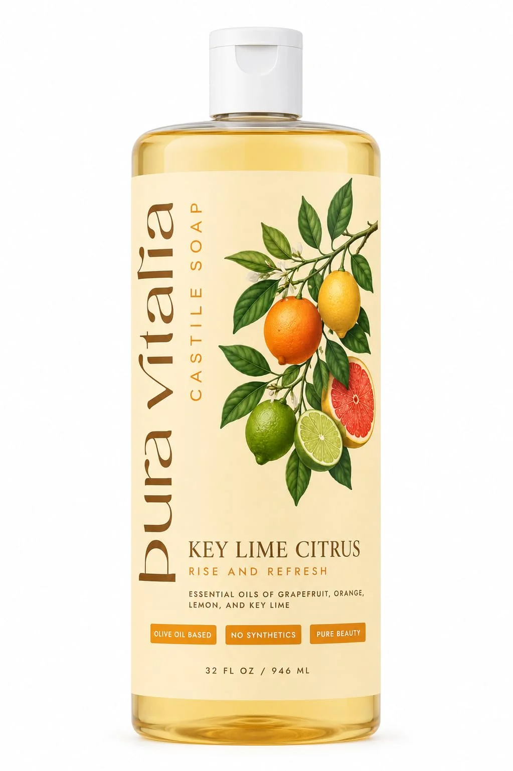 Prestigious Pura Vitalia Key Lime Citrus Castile Soap Body Wash With Organic Aloe 4 Mediterranean Citrus Oils No SLS Parabens or Synthetic Fragrance World-Class