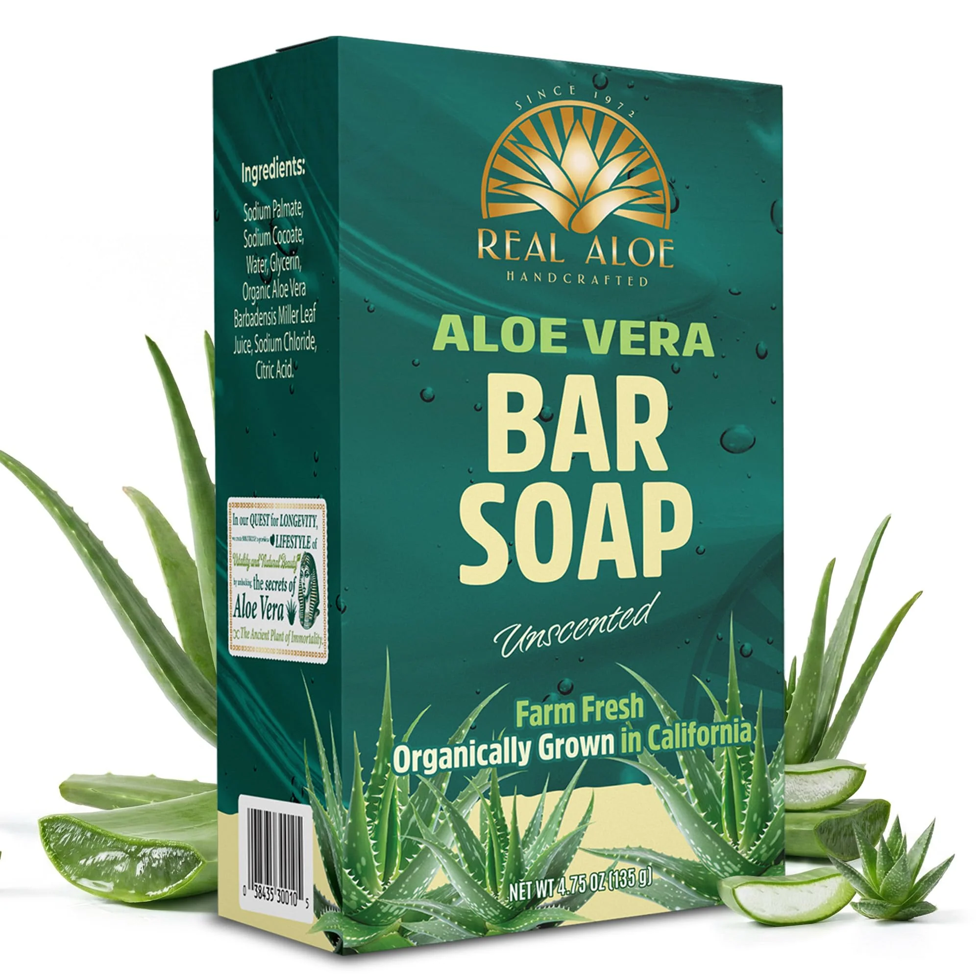 Unique Aloe Aloe Vera Bar Soap 4.75 oz Organically Grown California Aloe Gentle Hydrating Cleanse for Face Body Unscented Travel-Friendly Dependable