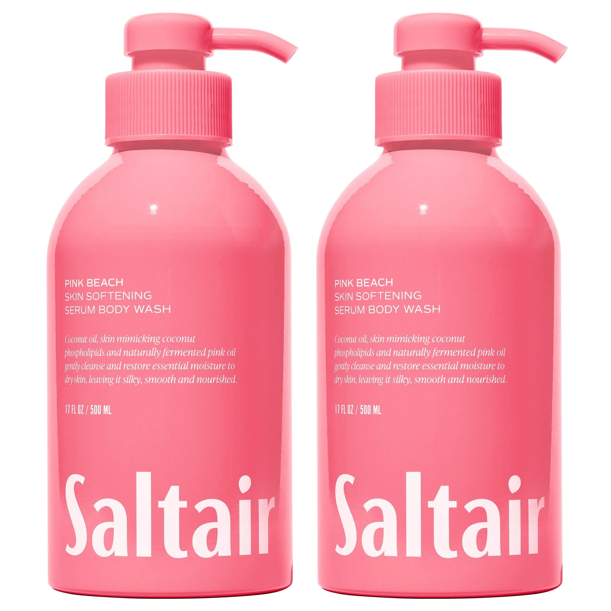 Natural Saltair Body Wash 2-Pack - Moisturizing Body Wash with Hyaluronic Acid Coconut Oil - Scented Shower Gel for Women and Men - Pink Beach Scent 2x Effective