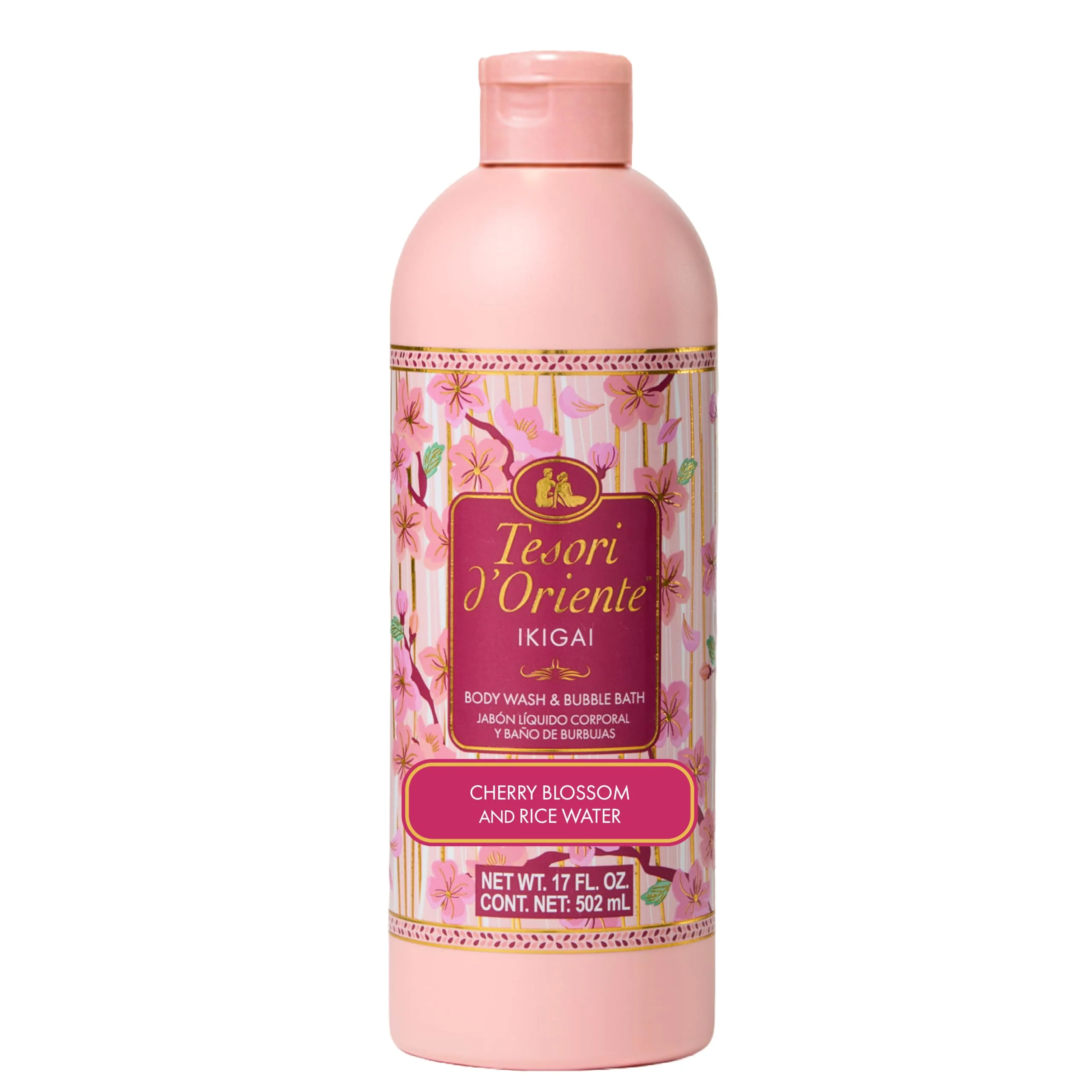 Easy-to-Use Tesori d Oriente Ikigai Body Wash Bubble Bath 17.5 fl oz Cherry Blossom Scented Gentle Hydrating Shower Gel with Rice Water Vitamin-E No Official