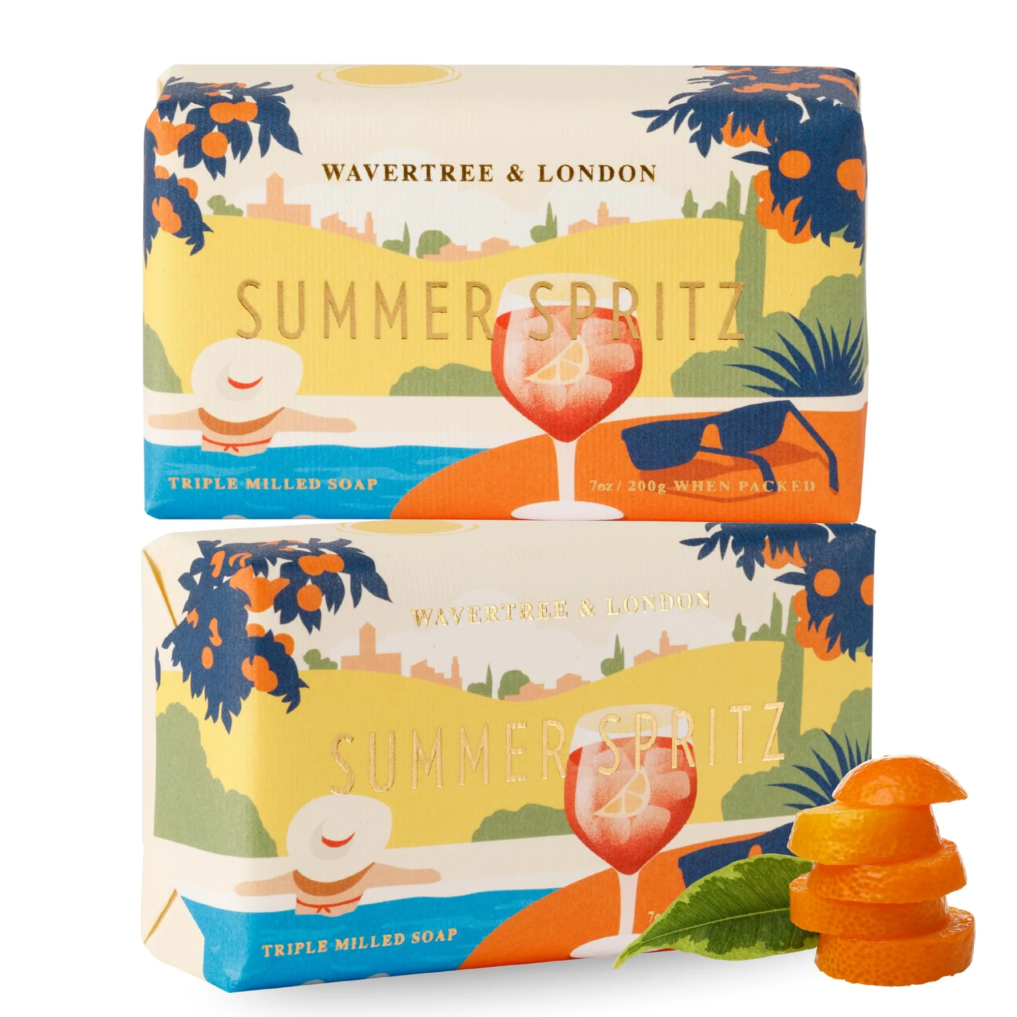 High-Performance Wavertree London Summer Spritz Scented Natural Soap 2 Bars 7oz Moisturizing French Triple Milled Soap Bars enriched with shea butter - Pure Plant Comfortable