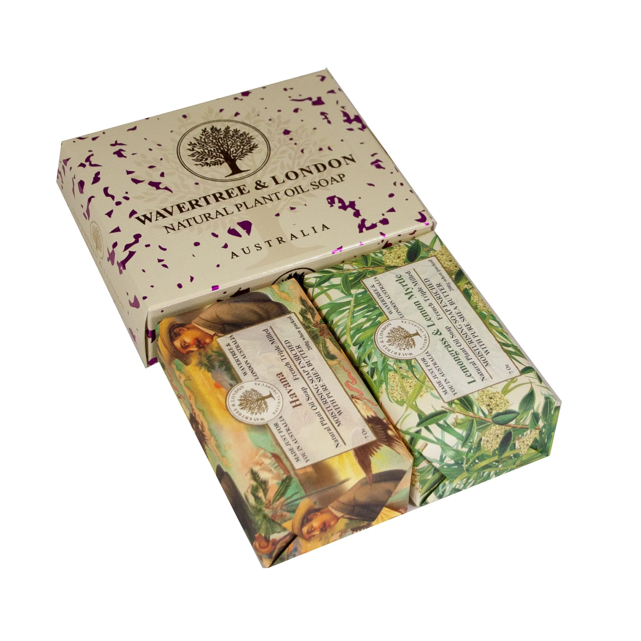 Contemporary Wavertree London Duo Gift Box 2 Bars - 7oz Havana and Lemongrass Lemon Myrtle Scented Triple Milled Natural Soap Bars - Pure Plant Oil Soap Bars Carefully Designed