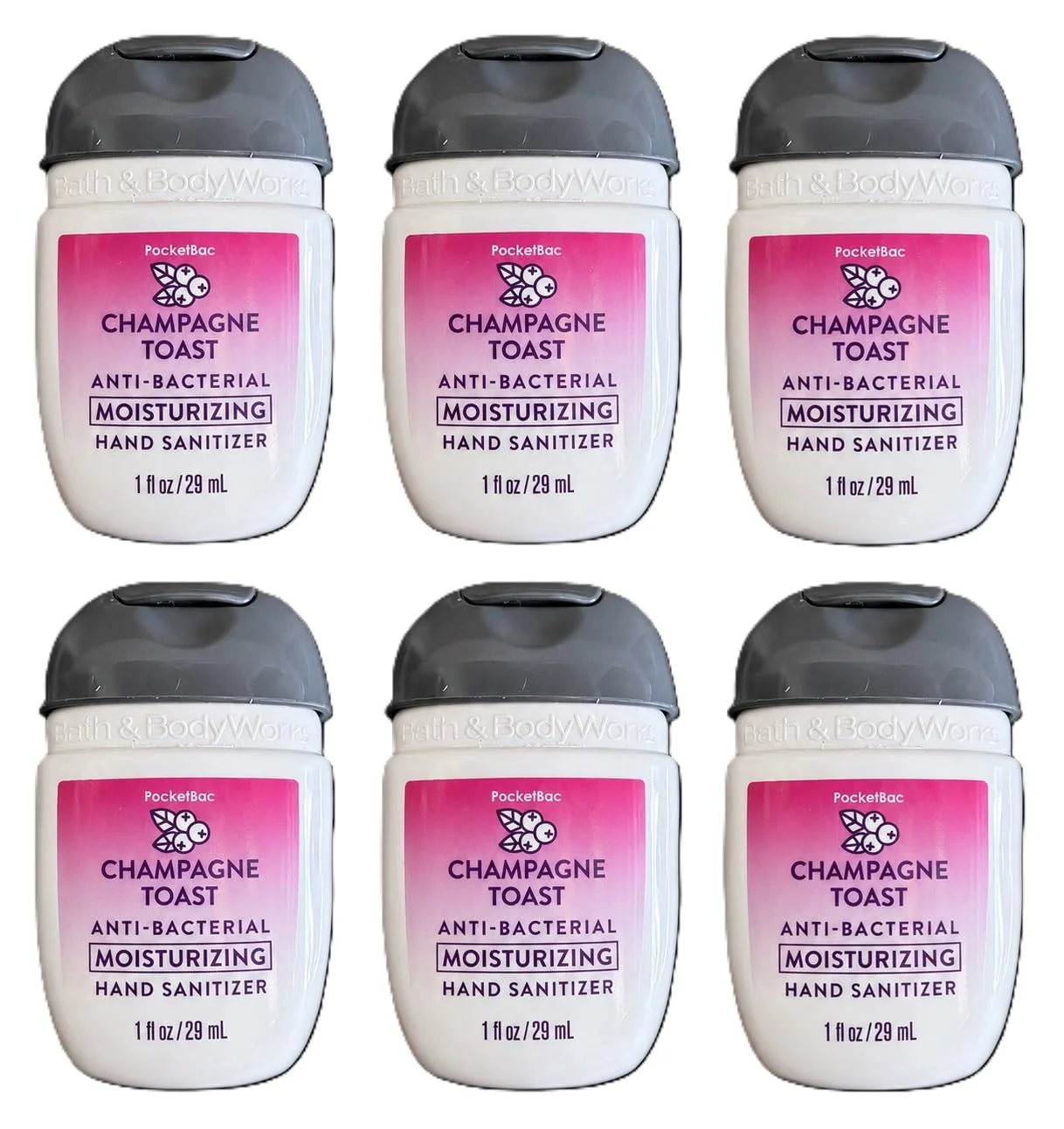 Environmentally Friendly Bath and Body Works Classic and Seasonal Scents Pocketbac Hand Gel - Pack of 6-1 oz each Champagne Toast Moisturizing 2026 Edition Refined
