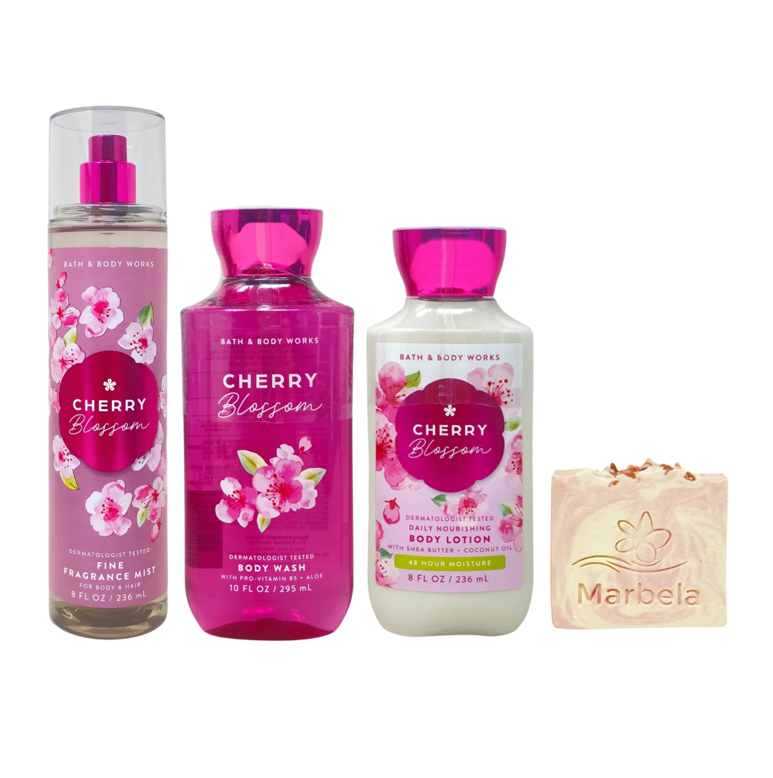 Minimalist Bath Body Works Cherry Blossom - Fine Fragrance Mist Body Wash and Daily Nourishing Body Lotion with a Himalayan Salts Springs Bar Soap Unique