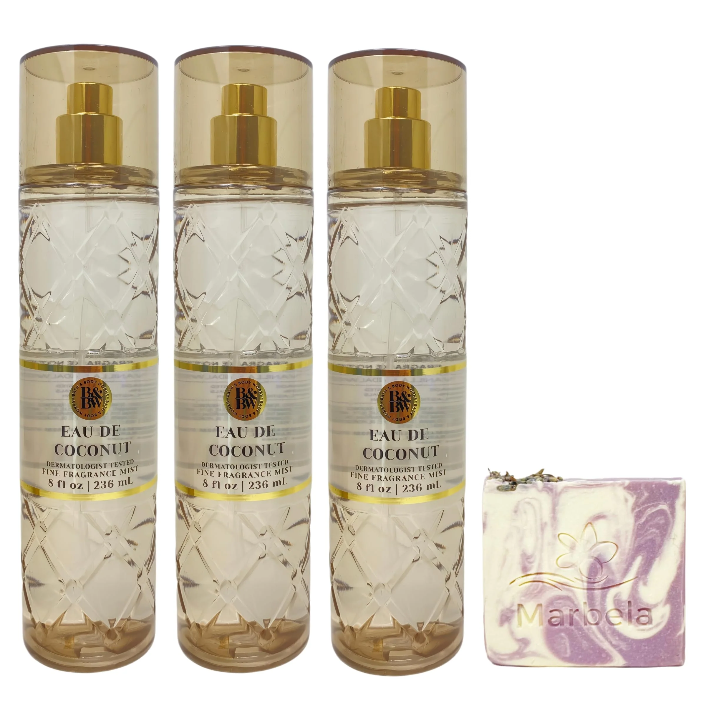 First-Class Bath Body Works Eau De Coconut 3 Fine Fragrance Mists with a Lavender Dream Bar Soap Excellent