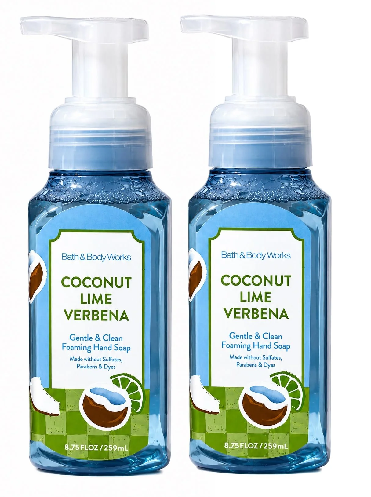 Easy-to-Use Bath Body Works Gentle and Clean Foaming Hand Soap - Coconut Lime Verbena - 8.75 fl oz each - Pack of 2 Consistent
