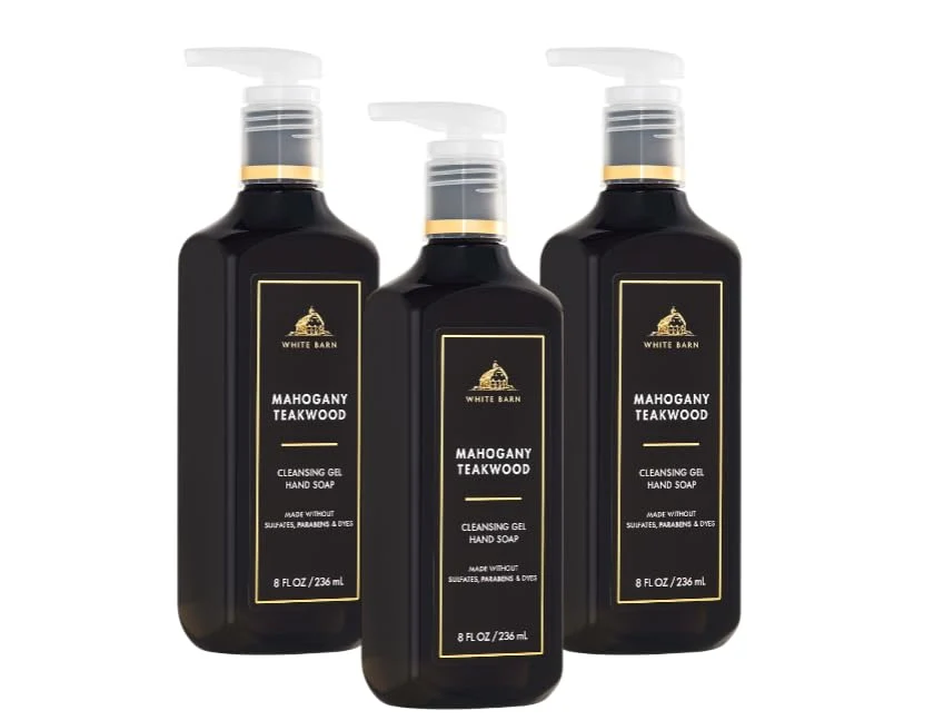 Responsible Bath Body Works Mahogany Teakwood Gel Hand Soap 3 Pack 8 fl oz Each - Gentle Clean with Vitamin E Aloe and Essential Oils Modern