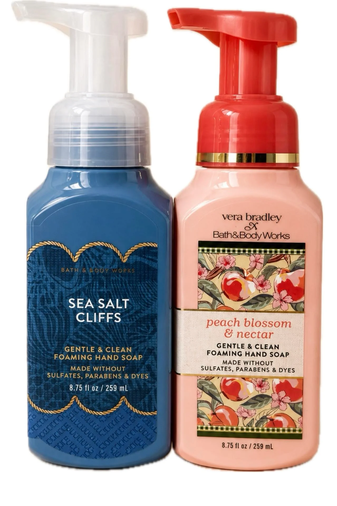Genuine Bath Body Works Peach Blossom Nectar Sea Salt Cliffs Foaming Hand Soap Set of 2 - Fresh Fruity Coastal Blend Recyclable
