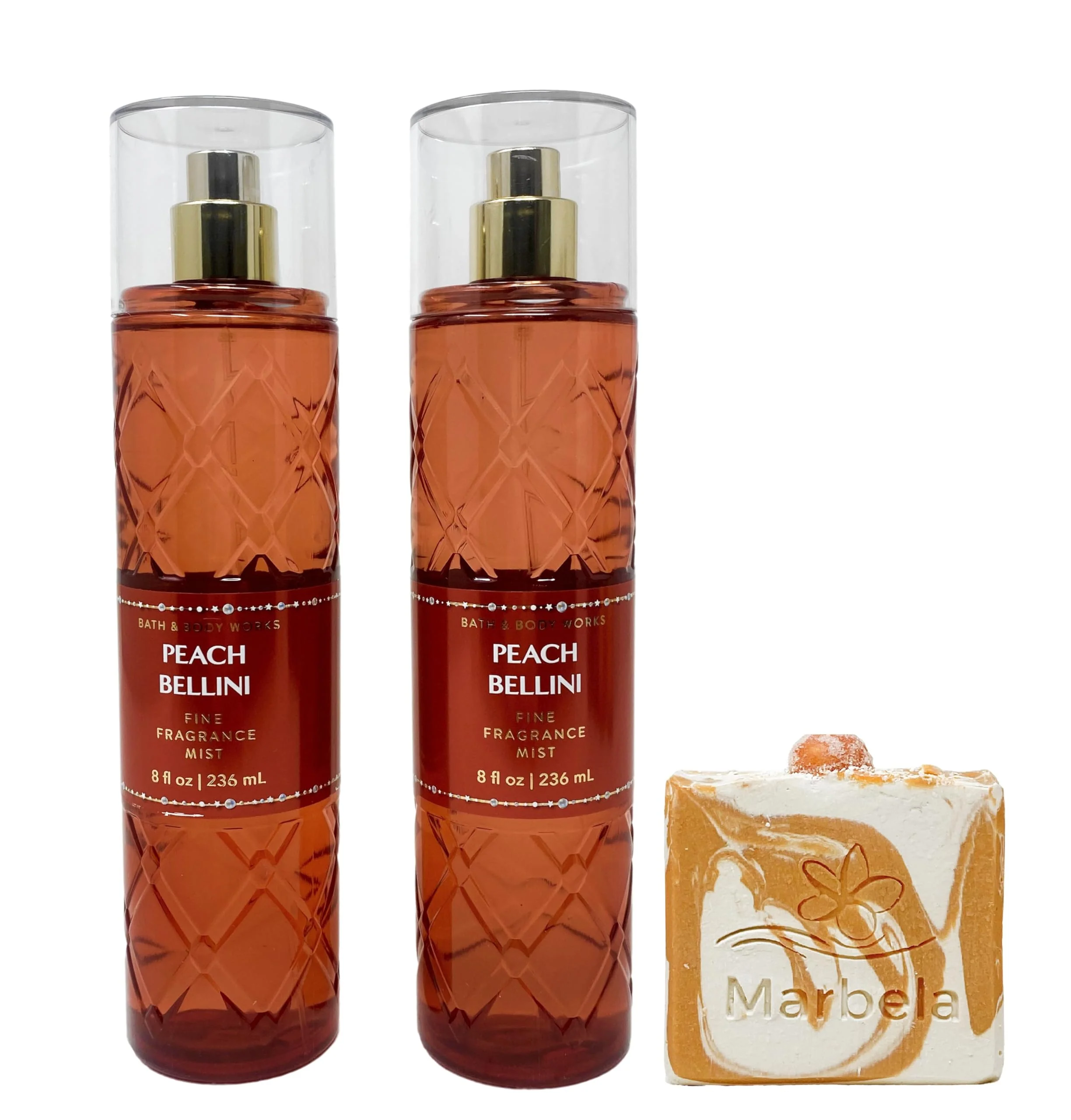 Artisan Bath Body Works Peach Bellini - Pack of Two - Fragrance Mist With a Peach Gardenia Soap. Luxury