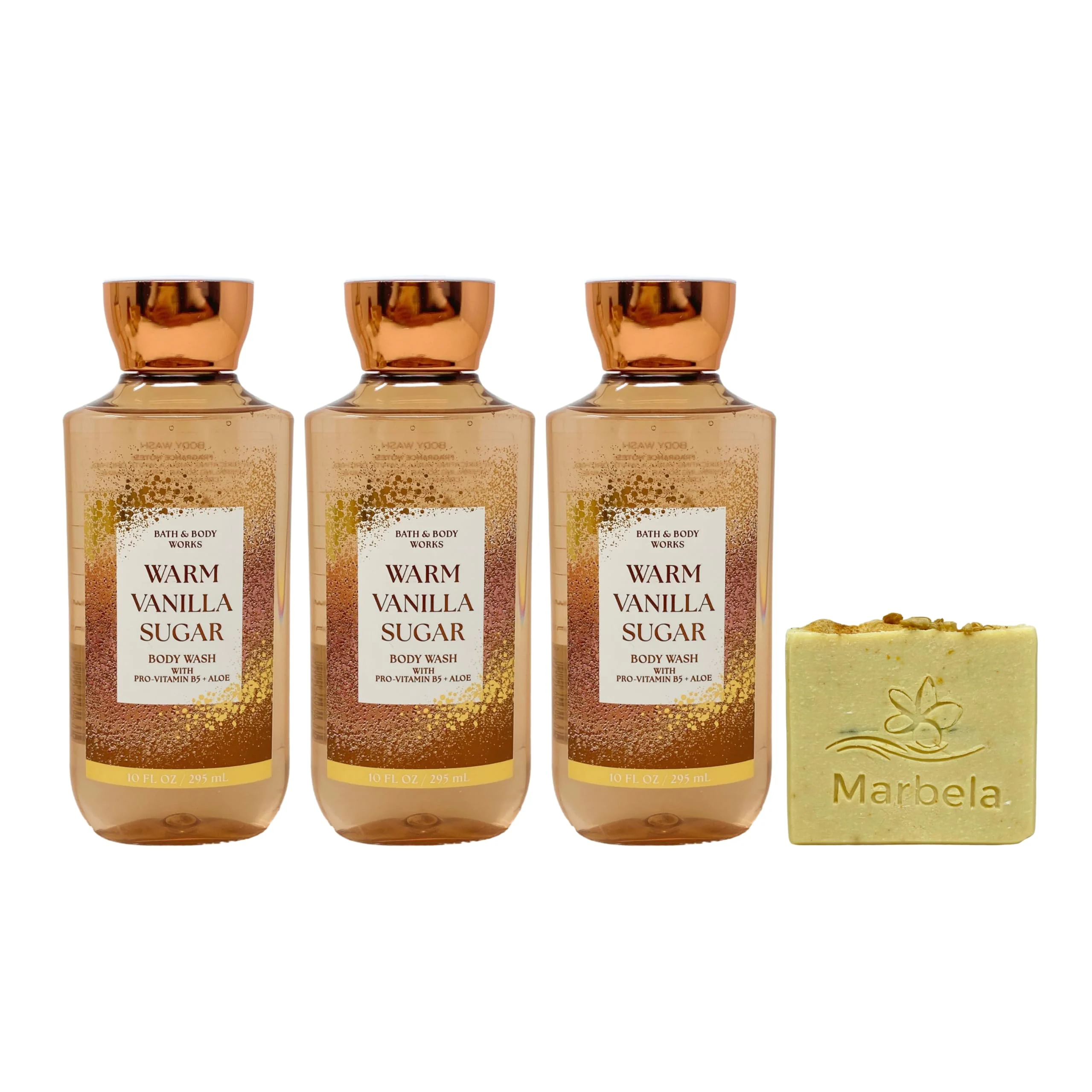 Original Bath Body Works Warm Vanilla Sugar - 3 Body Washes with a ly Peeled Bar Soap Optimized