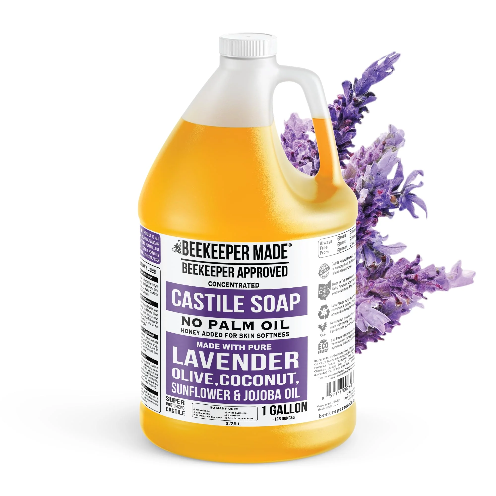 Authentic Beessential Beekeeper Made Natural Castile Soap No Palm Oil 8 Ingredients Pure Olive Coconut Sunflower Oils GMO For Sensitive Skin Crafted