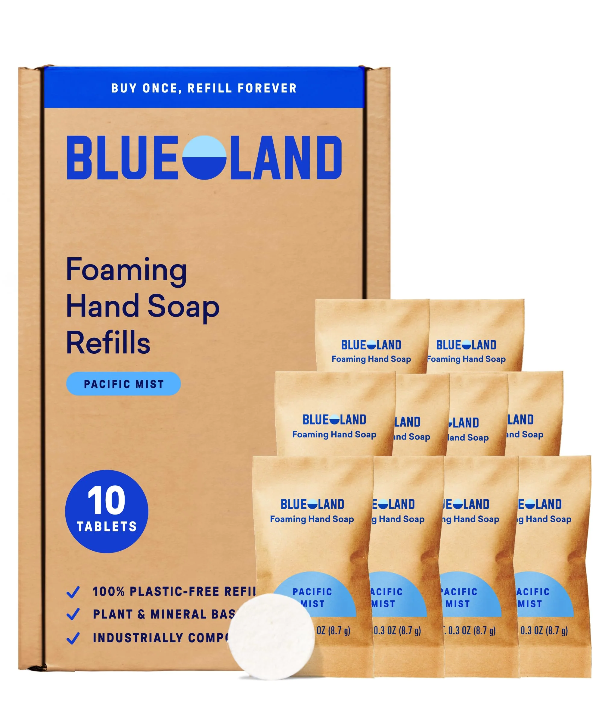 Efficient BLUELAND Foaming Hand Soap Refill Tablets 10-Pack Pacific Mist Scent Eco Friendly Cleaning Products 10 x 9 Fl oz Professional
